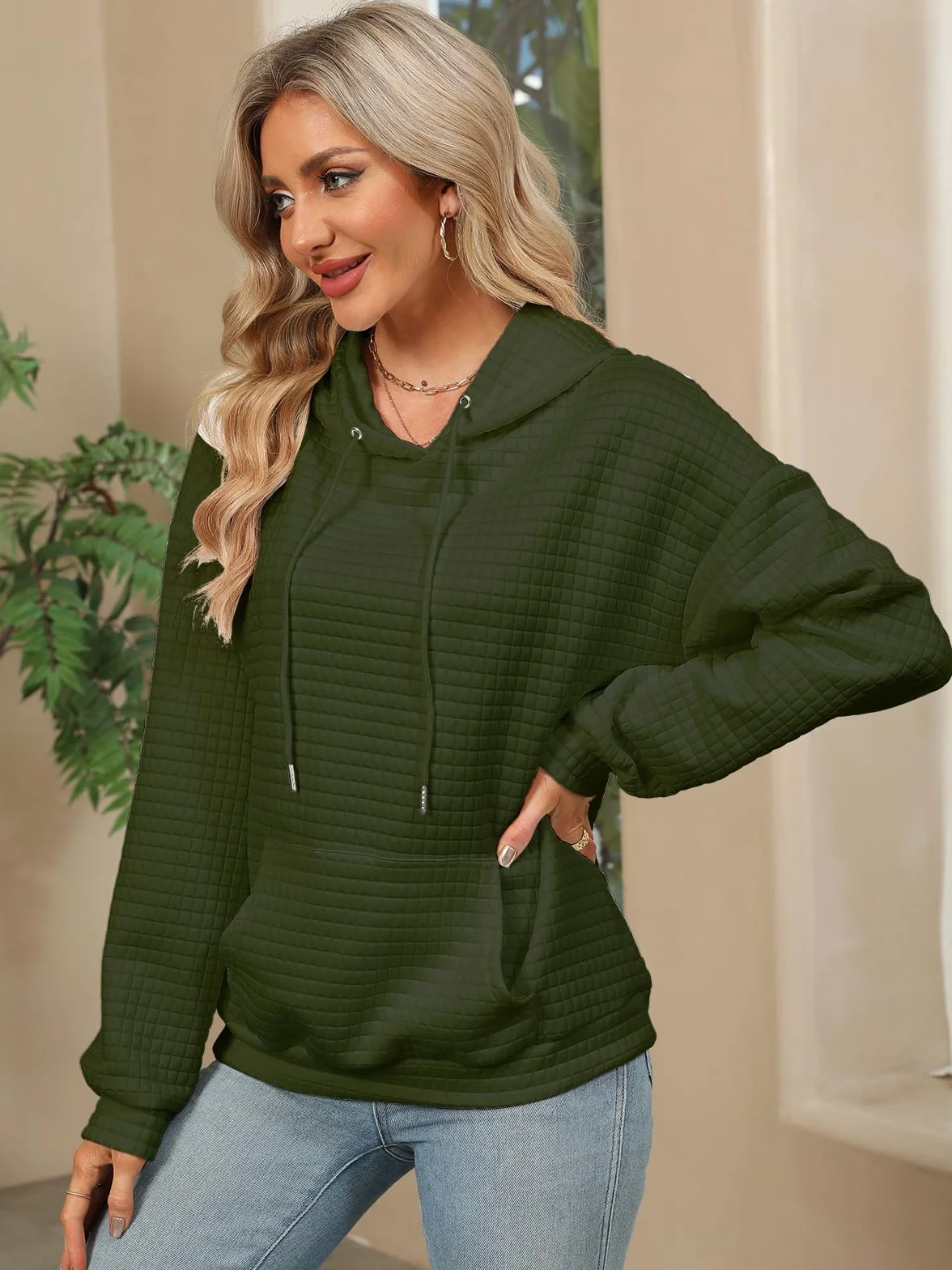 Decorie Damska zimowa bluza z kapturem z długim rękawem sweter damski na co dzień bluza z kapturem elegancka bluza