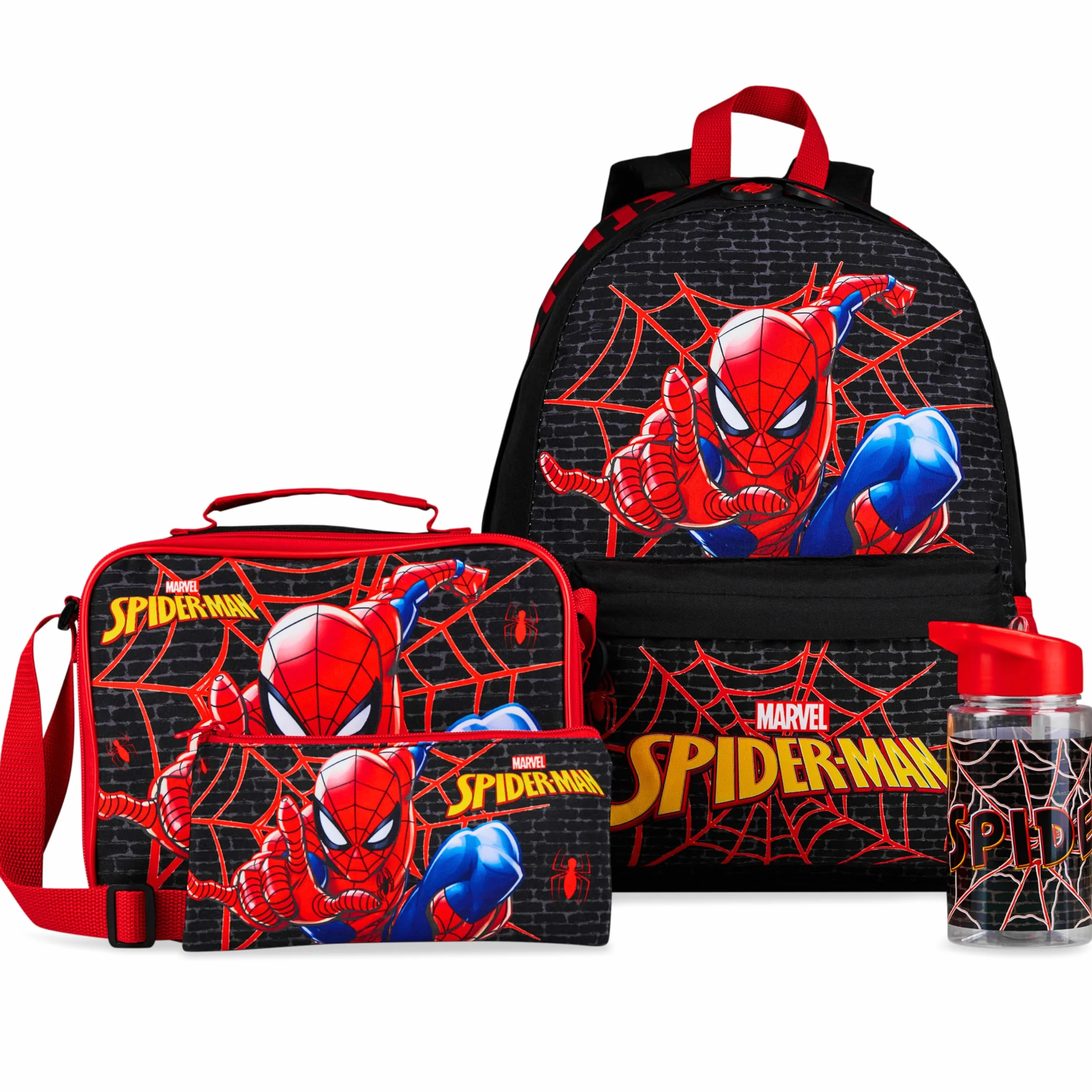 Marvel Spiderman plecak zestaw 4 szt. butelka na wodę dla dzieci 400 ml piórnik izolowana torba na lunch nastolatki przybory szkolne podróż wakacje
