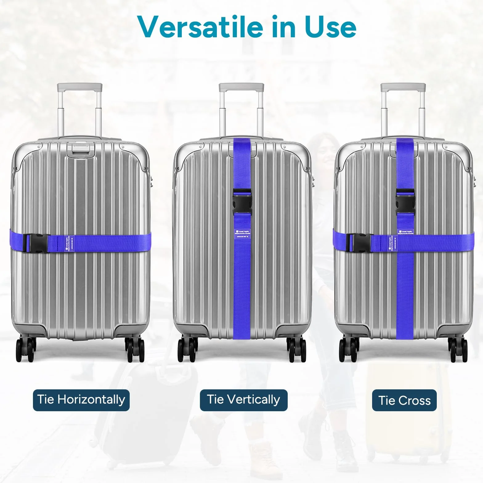 travel inspira paski do walizek, 2 sztuki, 104–195 cm, regulowane paski na walizki, efektowne paski na walizki do identyfikacji – paski na walizki do walizek podróżnych 20"–32" (niebieskie)