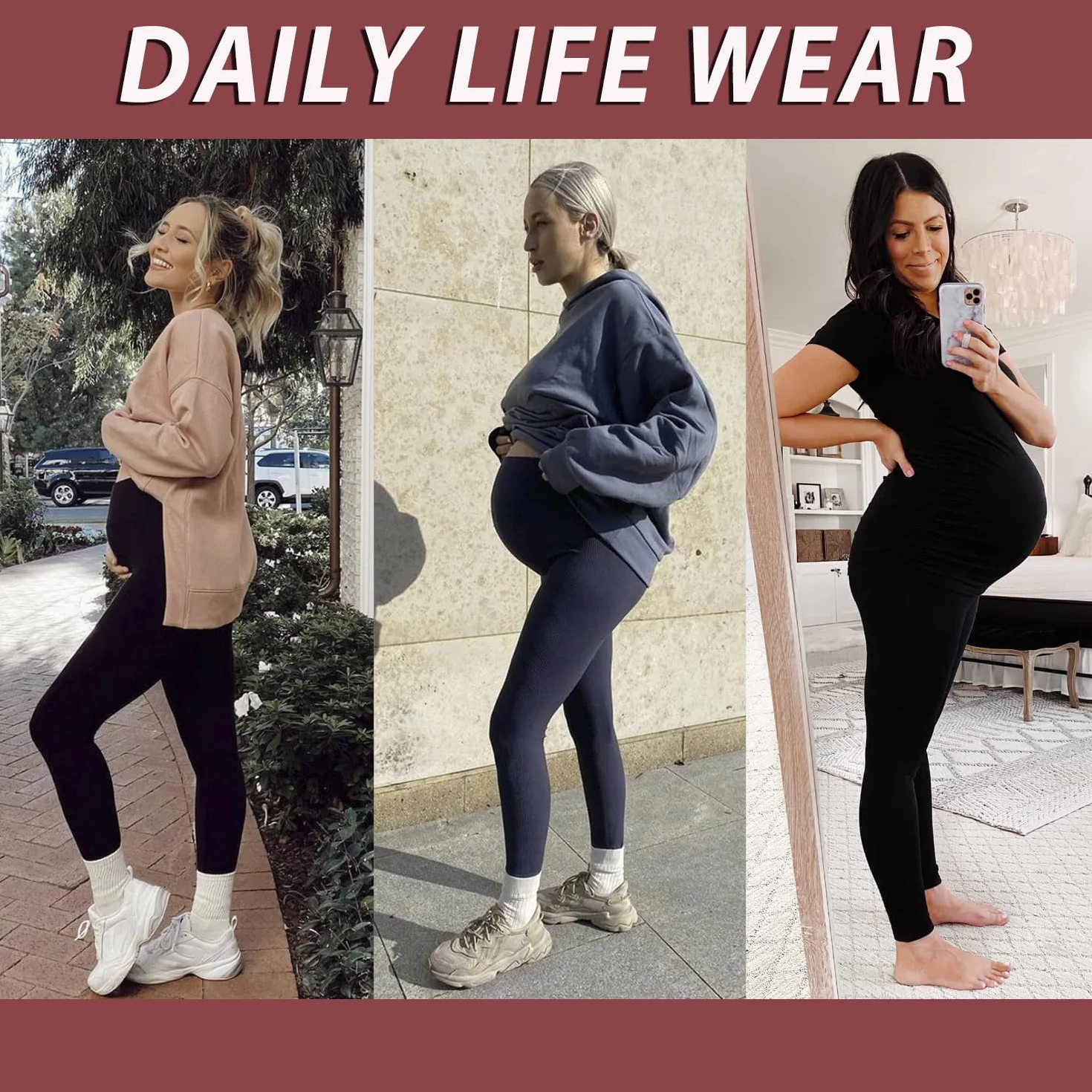ACTINPUT Legginsy ciążowe damskie, nieprzezroczyste, z wysokim stanem, elastyczne, dla kobiet w ciąży
