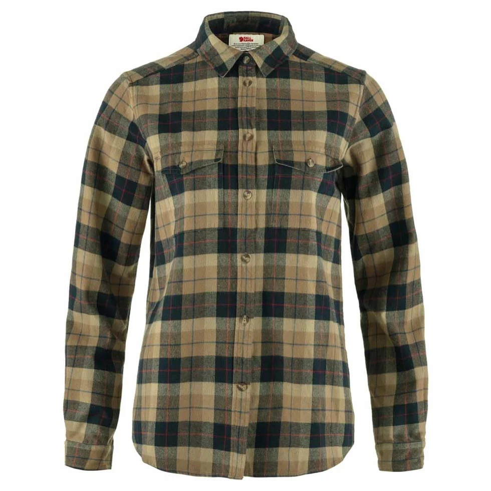Fjällräven Värmland Heavy Flannel Shirt W - Koszula Flanelowa na Polowanie, 100% Bawełna, L, Ciemny Piasek - Ciemny Granatowy, L
