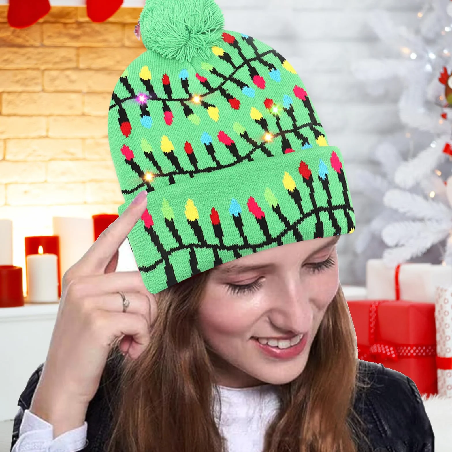 Colexy Świecąca czapka bożonarodzeniowa LED, czapka zimowa z dzianiny czapka beanie kolorowa ciepła czapka beanie kapelusz bożonarodzeniowy LED dla mężczyzn kobiet na Boże Narodzenie, bal, imprezy