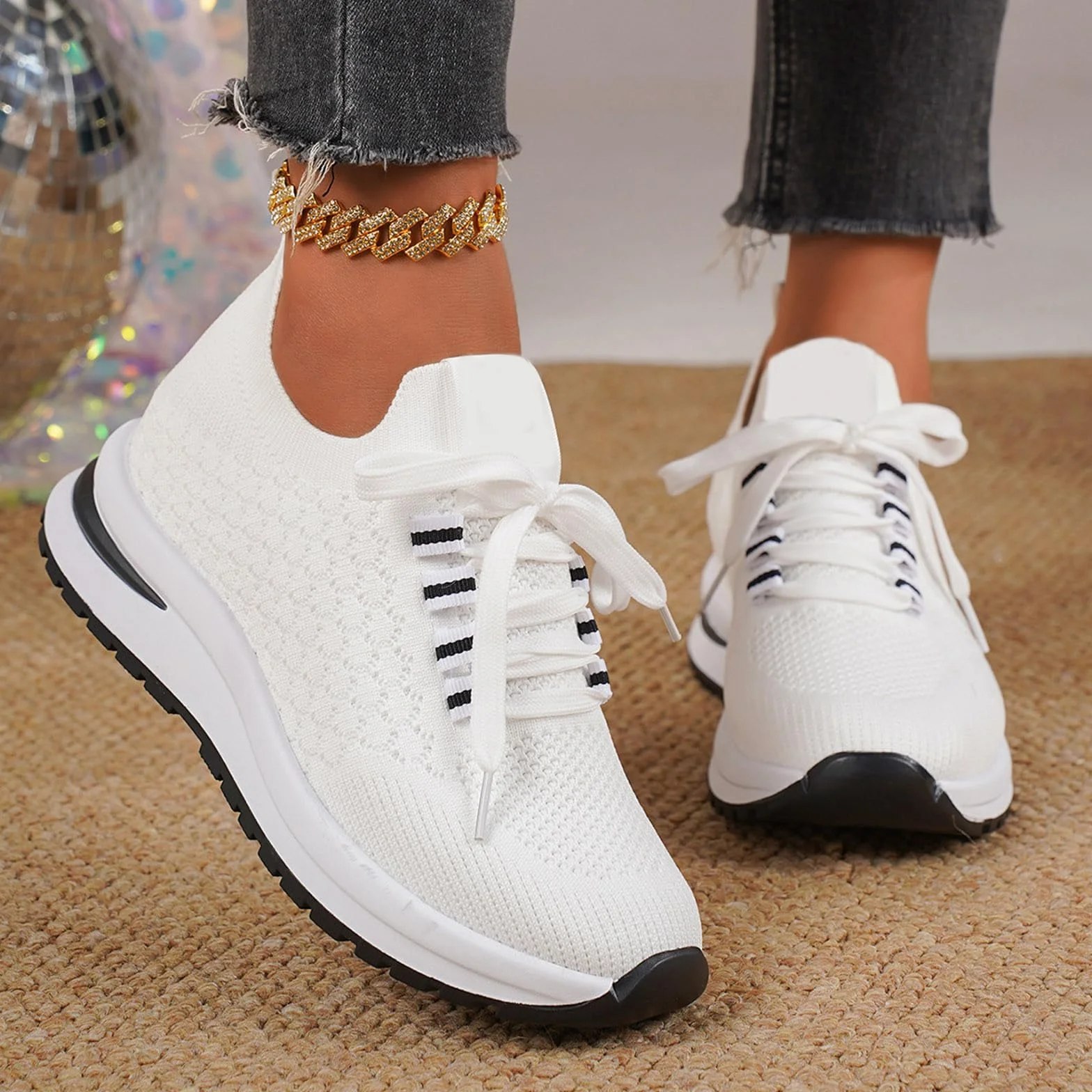 Damskie buty sportowe z tkanej siateczki, oddychające buty na koturnie, gruba podeszwa, duże damskie buty sportowe, buty na platformie