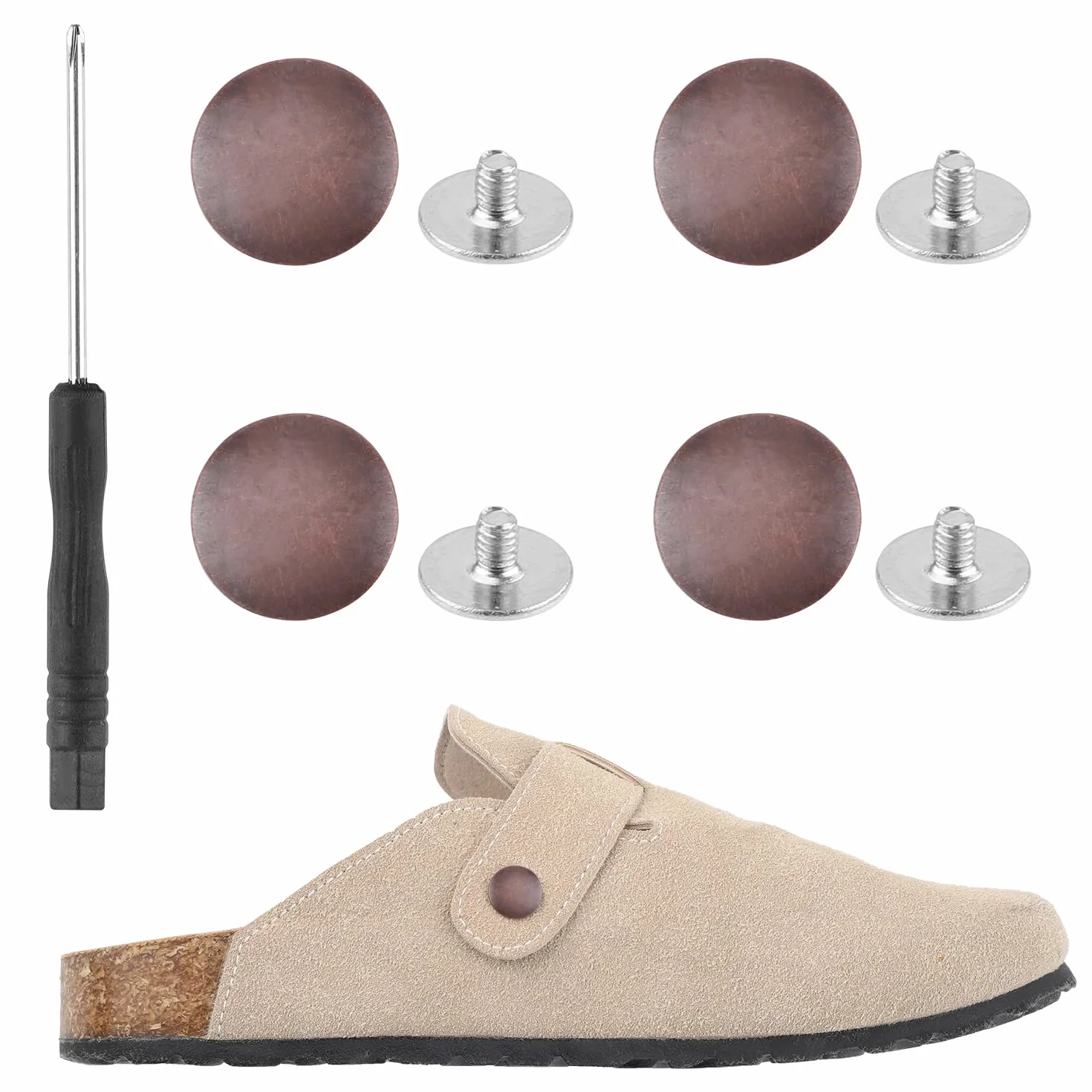 4szt Wymienne Nity do Boston Clogs Butów Typu, Wymienny Guzik Paska Kompatybilny z Boston Footbed Clogs Butami Typu ze Śrubokrętem i Śrubami dla Kobiet i Mężczyzn (Czerwony Brąz)