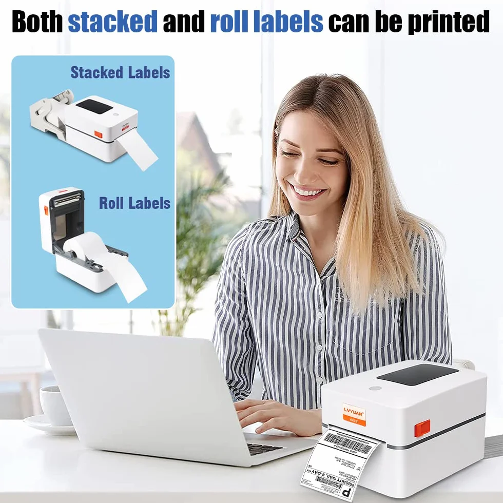 LVYUAN Drukarka etykiet 4x6 Termiczna drukarka DHL Label Printer etykieciarka biurkowa do kodów kreskowych, dla Amazon DHL DPD UPS FedEx Etsy Shopify Ebay