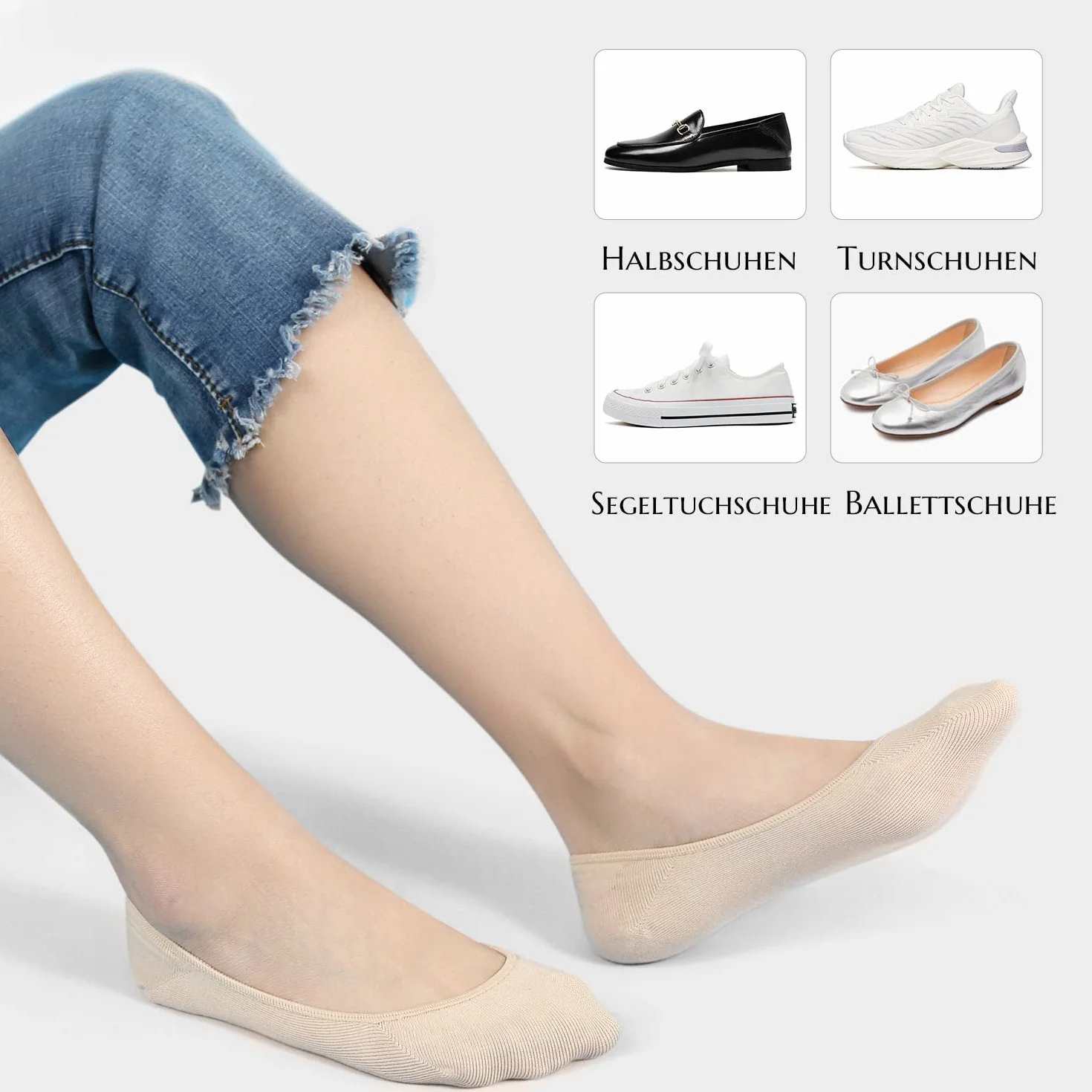 HIALTODAY Stopki damskie, męskie, 6 par, baleriny do sneakersów z antypoślizgowym silikonem, dla kobiet i mężczyzn, niewidoczne, oddychające półskarpety