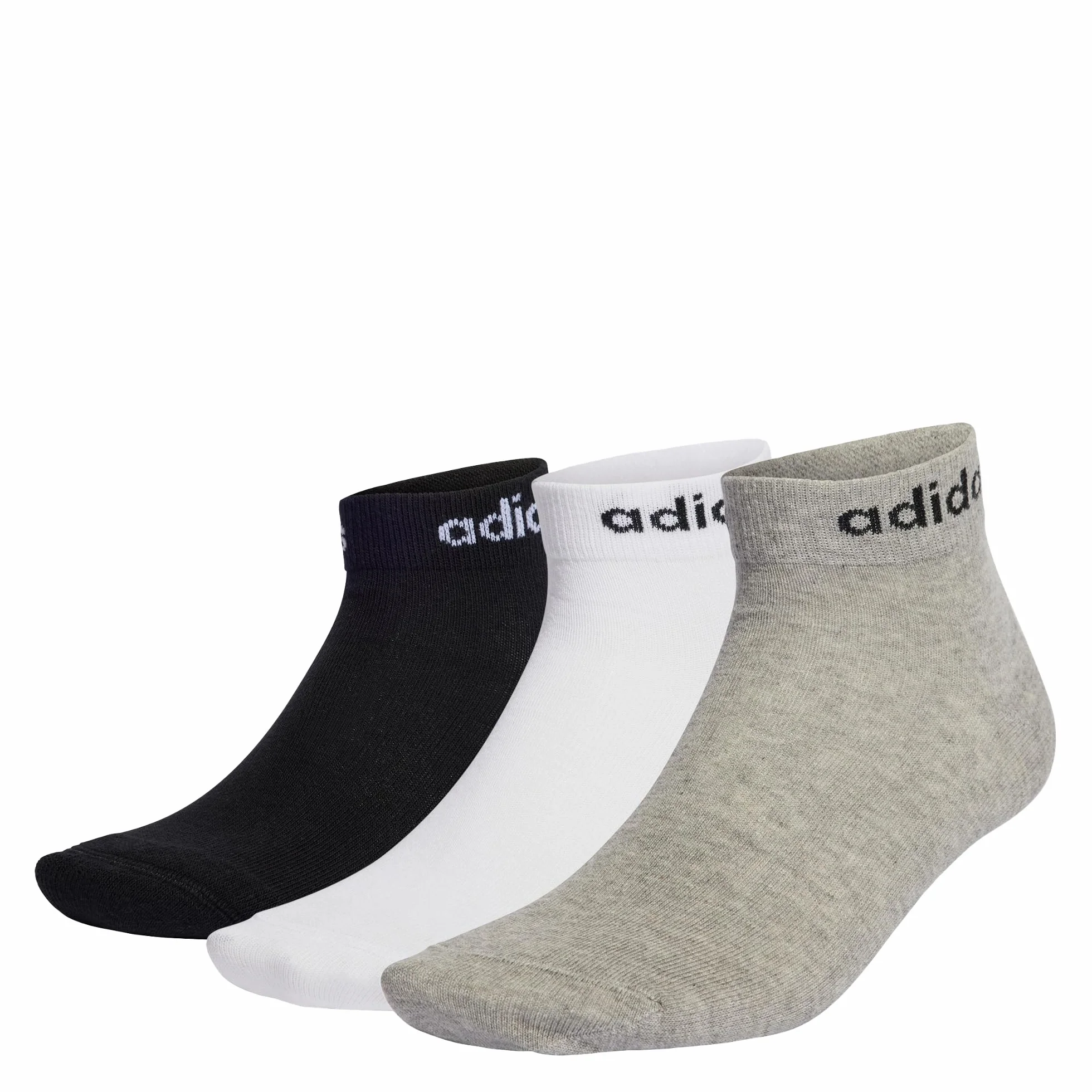 adidas Uniseks - dzieci Think Linear Ankle Socks 3 Pairs, Medium Grey Heather/White/Black, 7-8 Years
