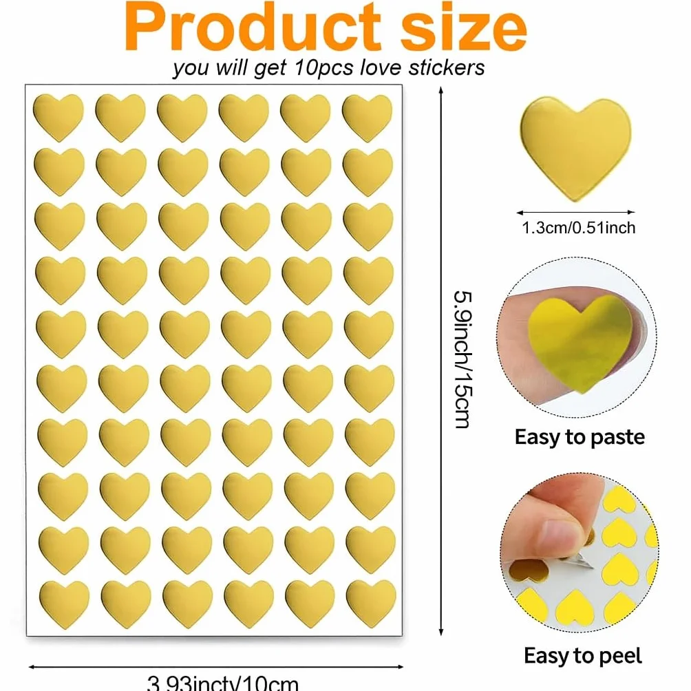 Naklejki w kształcie serca 600 sztuk naklejki złote serca błyszczące samoprzylepne etykiety w kształcie serca na Walentynki opakowania ślubne prezenty DIY scrapbooking zamknięcie kopert