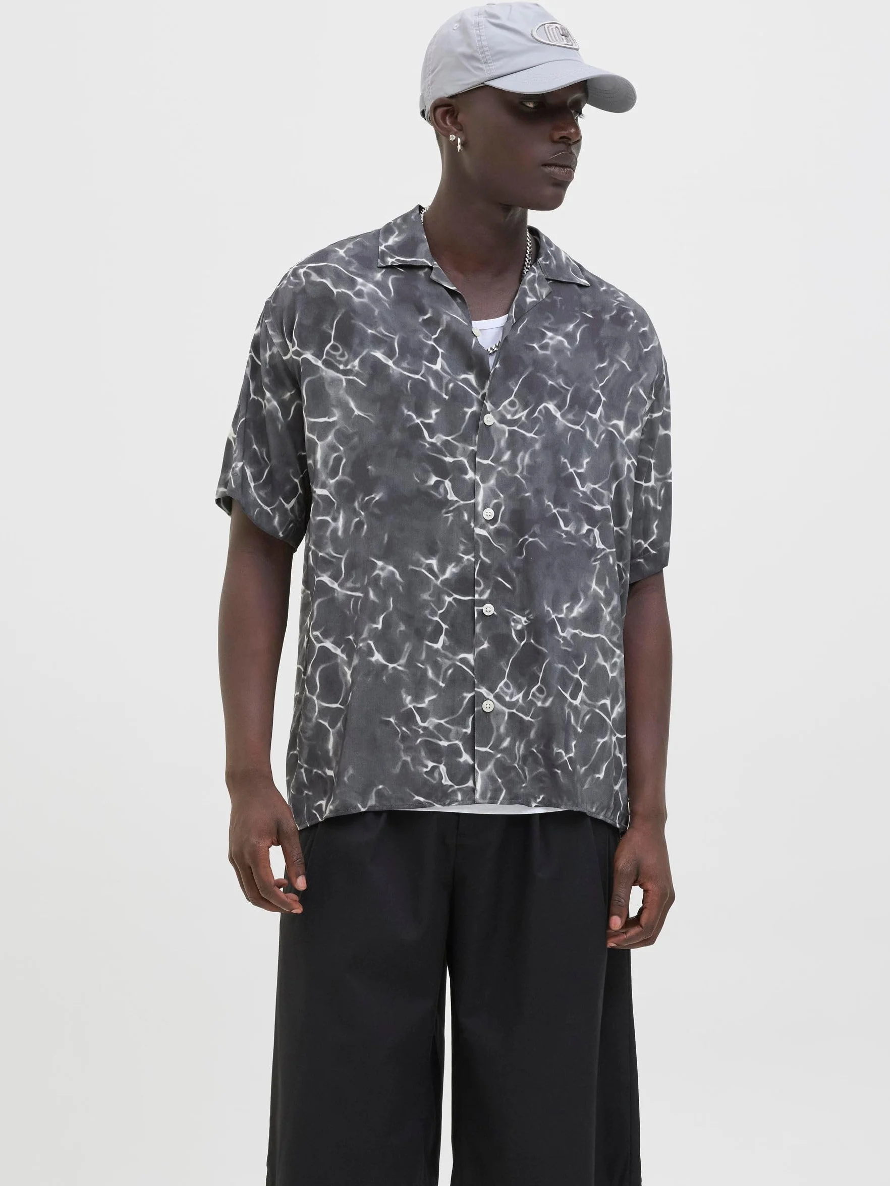 JACK & JONES Męska koszulka Jcoinfinity AOP Resort Ss, czarny, L