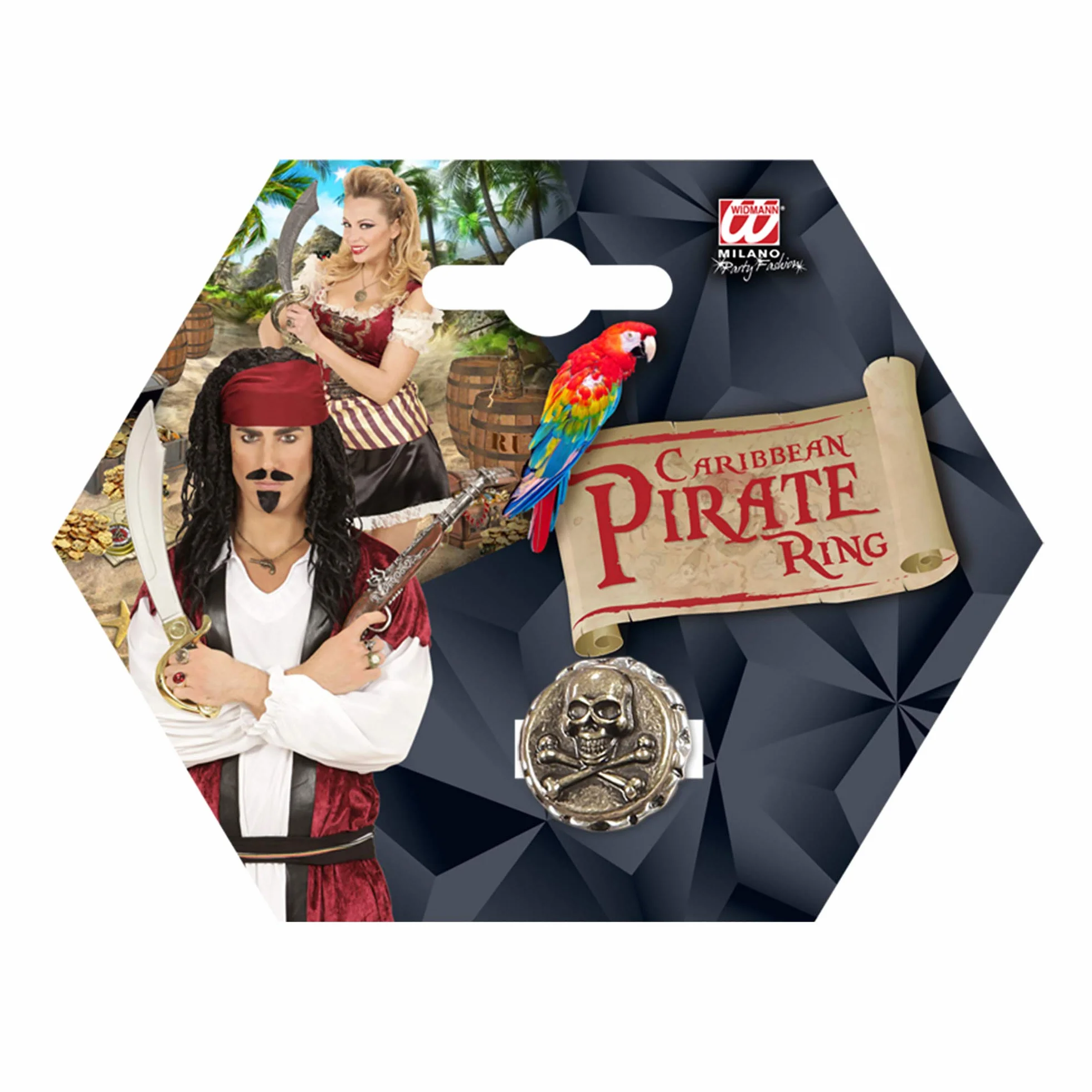 Widmann 46738 – pierścionek z trupią czaszką i skrzyżowanymi kościami, biżuteria, pirat, pirat, karnawał, impreza tematyczna, Halloween