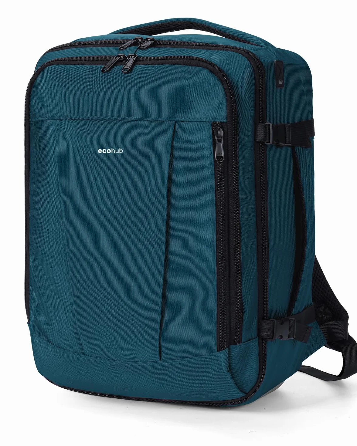 ECOHUB Plecak Podróżny do Ryanair EasyJet, Bagaż Podręczny na Laptopa z 13 kieszeniami, Torba Kabinowa antykradzieżowa rPET, Wodoodporny Plecak do Samolotu 40x30x20 cm 24L (NiebieskoZielony)