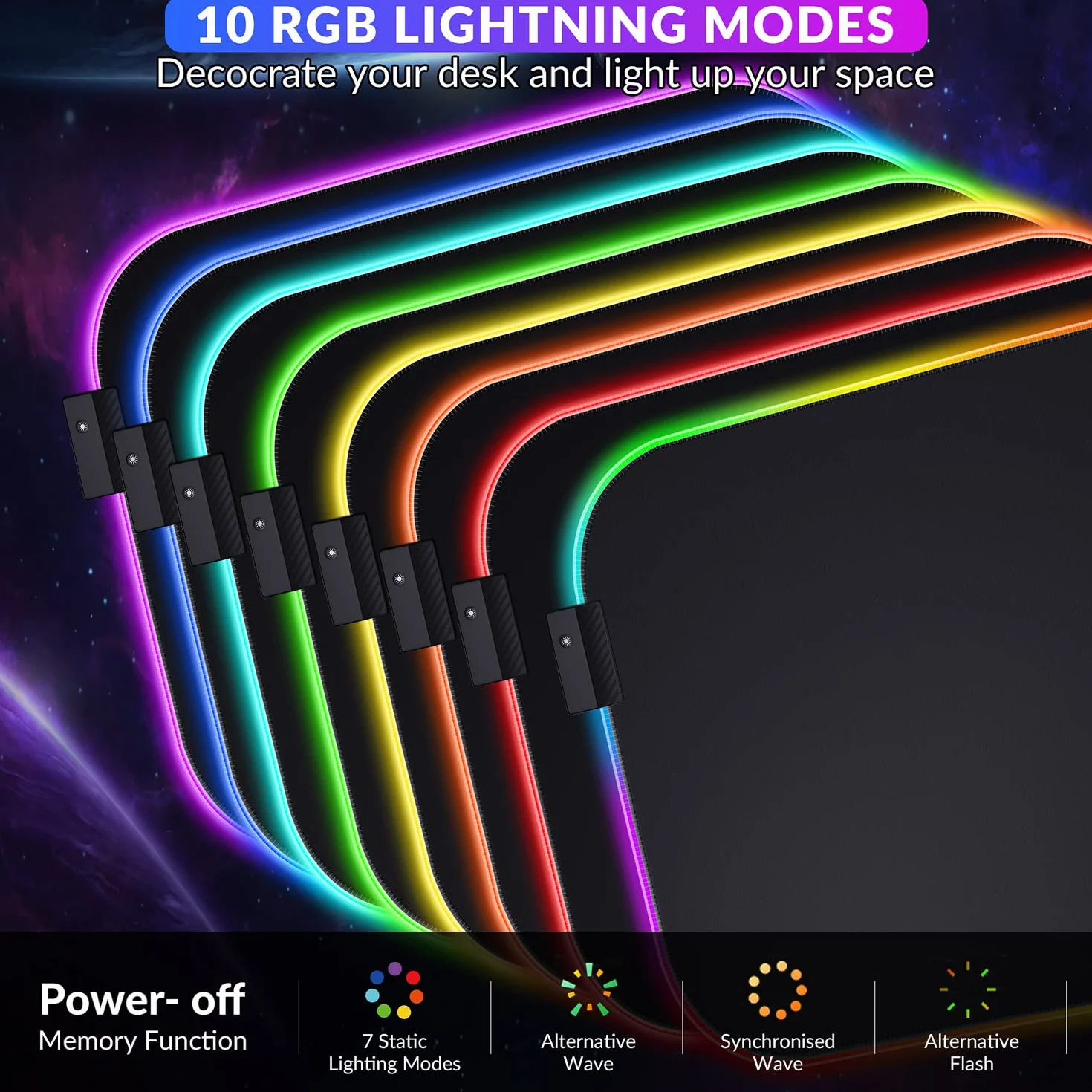 Gimars Myszka z Podpórki pod nadgarstek, 30 x 25 cm, Ergonomiczna Gamingowa Podkładka z 10 Trybami LED, Antypoślizgową Podstawą, Tkanina Lycra. RGB Oświetlenie, Wspomaganie Łokcia