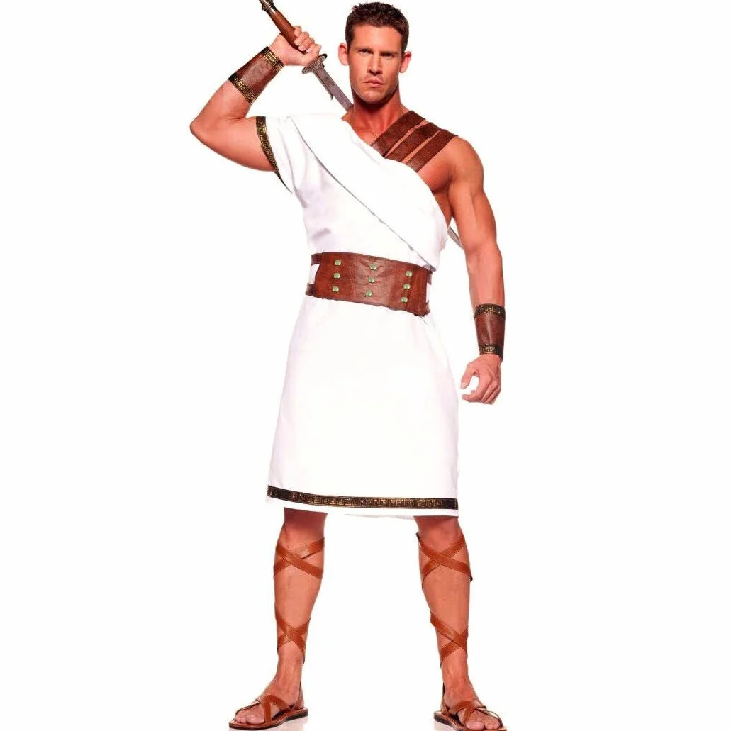 Rzymska gladiatorka biała męska fantazyjna sukienka Centurion Wojownik Kostium dla dorosłych Męskie i damskie kostiumy dla par (męski, XL)