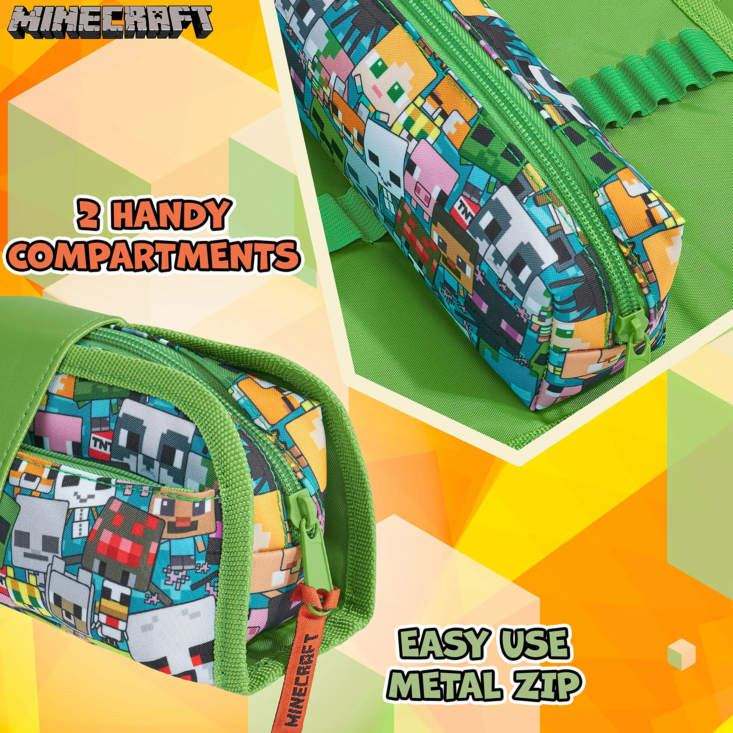 Minecraft piórnik dla chłopców i dziewczynek, etui na długopisy dla dzieci i graczy z wieloma przegródkami i odpinanym zamkiem błyskawicznym 2 w 1