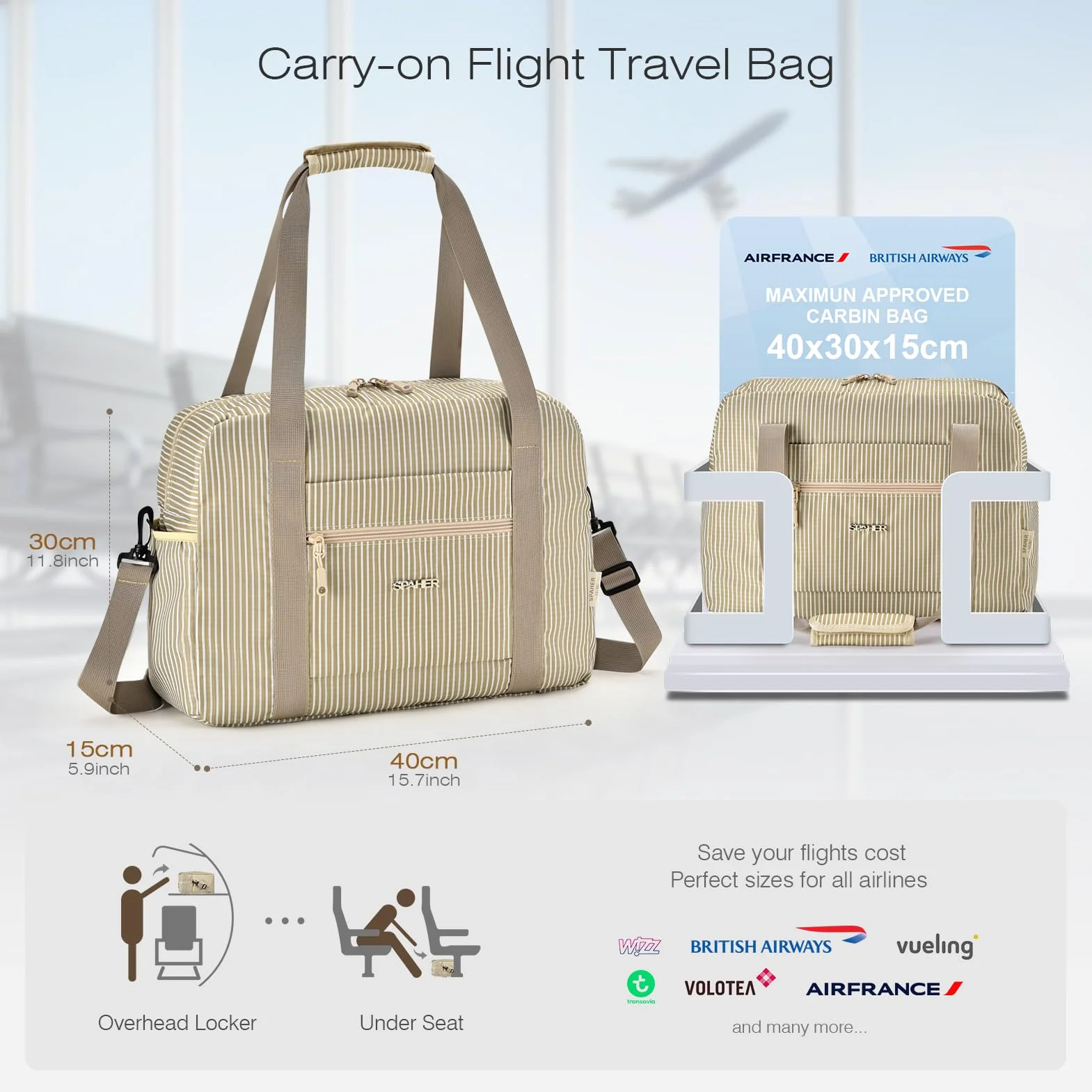 SPAHER Torba Podróżna 40x30x15 British Airways Torba na Bagaż Podręczny Składana Sportowa Weekendowa Torba Samolotu Wodoodporn dla Mężczyzn i Kobiet z Odłącznymi Paskami Ramiennymi