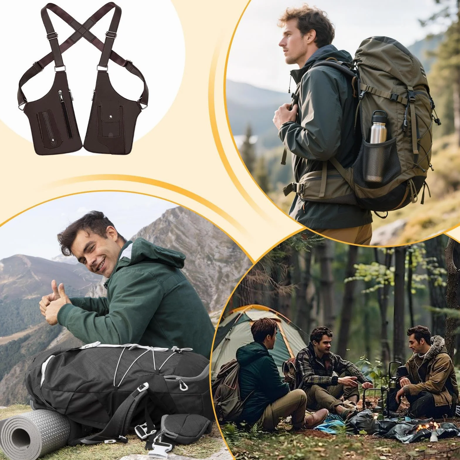 Adjustable Underarm Shoulder Bag - Waterproof Chest Vest Pack for Everyday Carry | Oxford Fabric with Multiple Hidden Pockets, Anti-Theft Double Shoulder Organizer for Travel, 27.5x15.5cm Black Brown