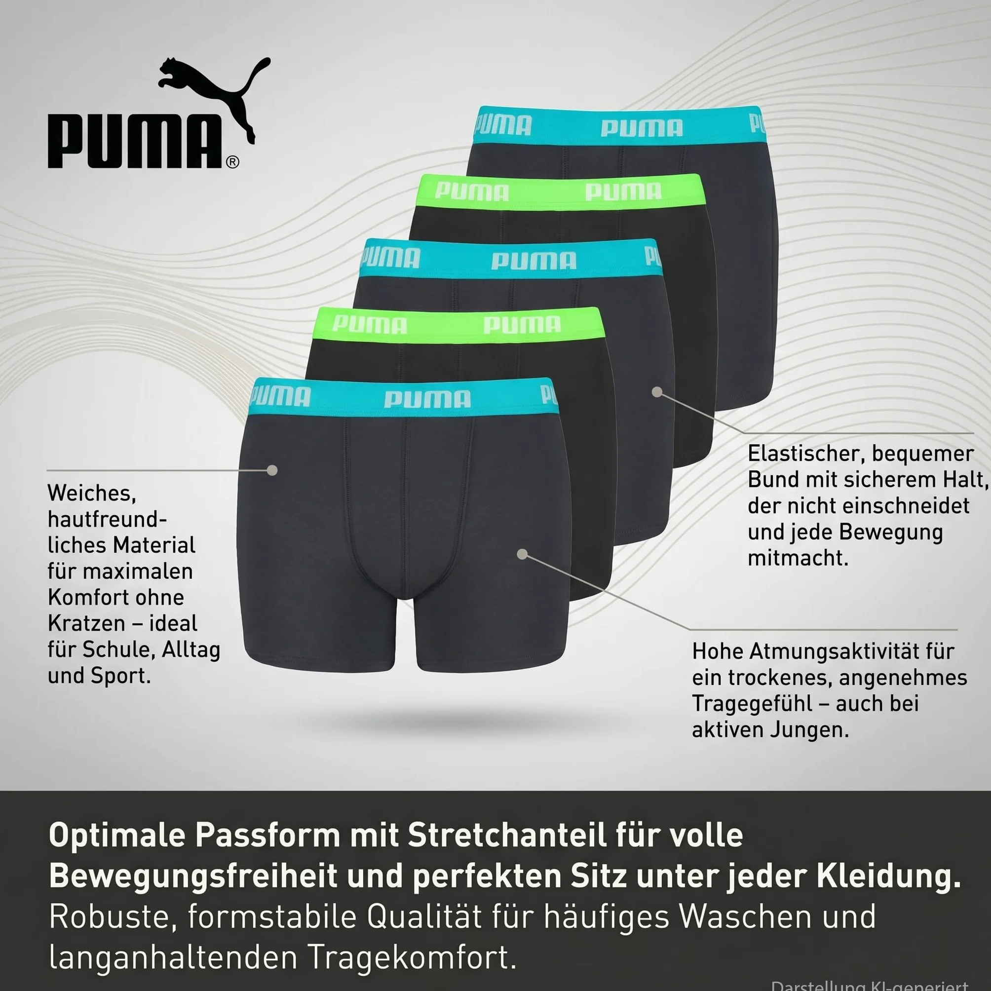 PUMA Bokserki chłopięce (5 sztuk), Atrament indyjski/turkus, 15-64