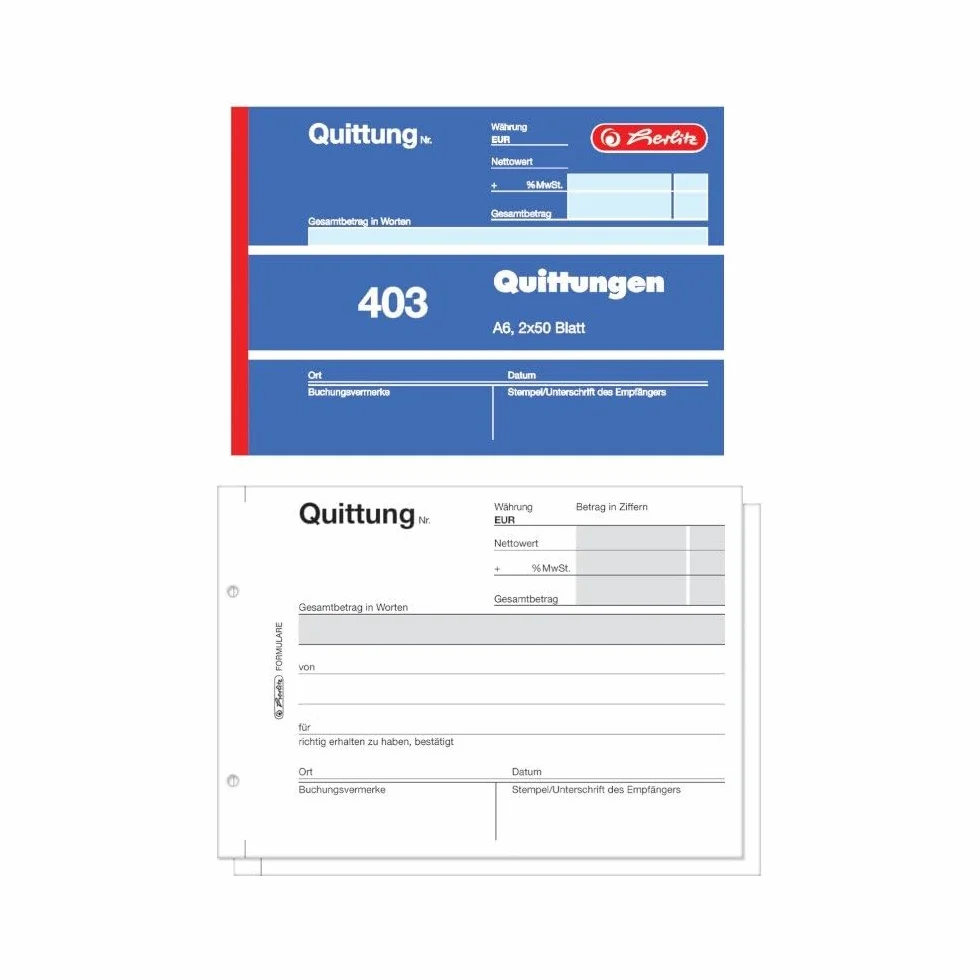 Herlitz 886614 blok na pokwitowanie A6, 2 x 50 arkuszy z papierem węglowym, 10 sztuk
