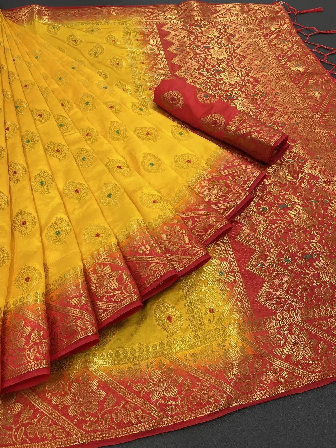 Kanjivaram jedwabne sari ślubne dla kobiet banarasi sadi oryginalny kanchipuram czysty paithani pattu sari z bluzką 2023 (Rajnigandha)
