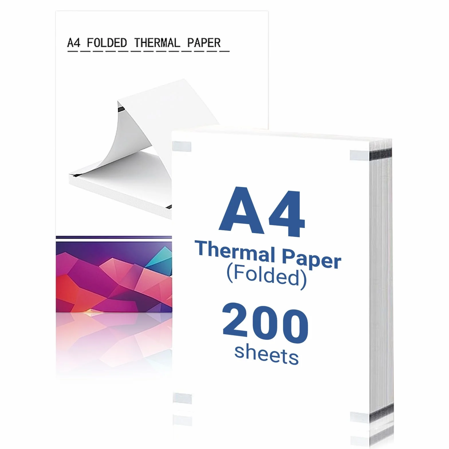 200 Arkuszów Składany Papier Termiczny A4 - Szybkoschnący, 210×297 mm, 70g/m² Celuloza, Bez Bisfenolu A, Kompatybilny z Drukarkami Termicznymi A4, Linia Odrywania, do Druku Ciągłego
