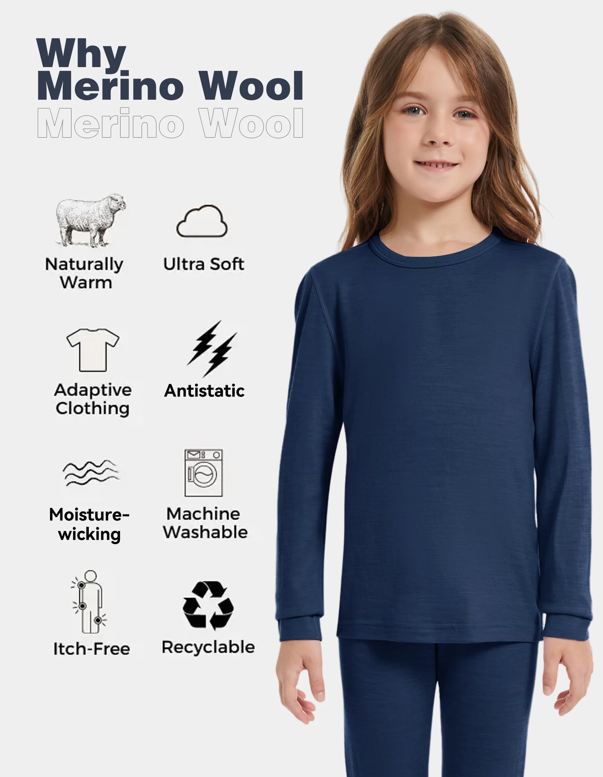Koszulka termiczna dla dzieci, unisex, 100% wełna z merynosów, koszulka z długim rękawem dla chłopców i dziewczynek, bielizna narciarska na zimę, miękka i ciepła