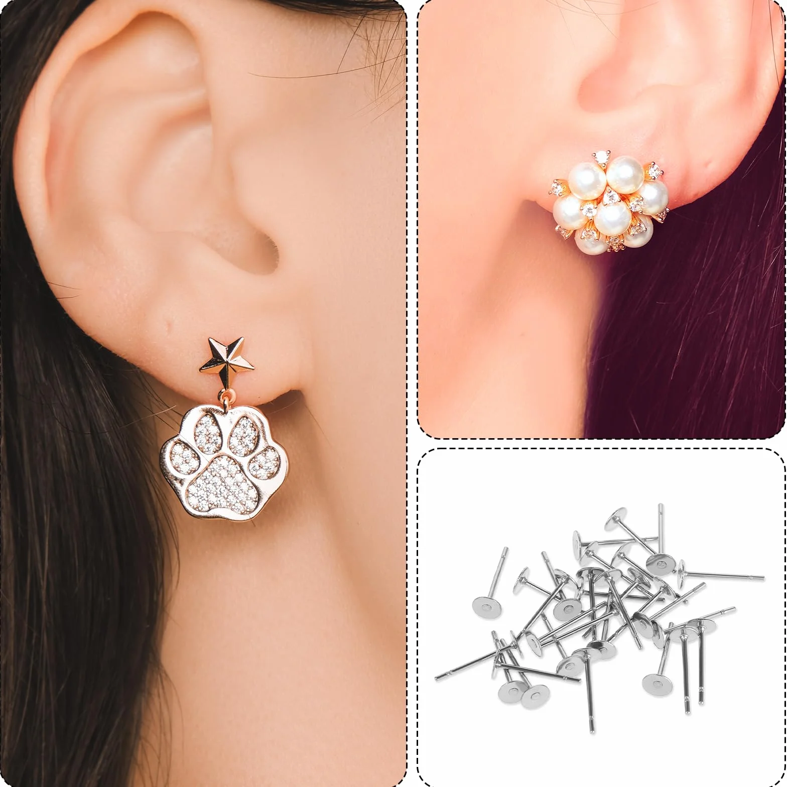 salbsever 400 szt. Zestaw do tworzenia kolczyków, płaskie kolczyki, materiały do produkcji biżuterii, do tworzenia biżuterii, sztyftów DIY, srebrne, 4 mm