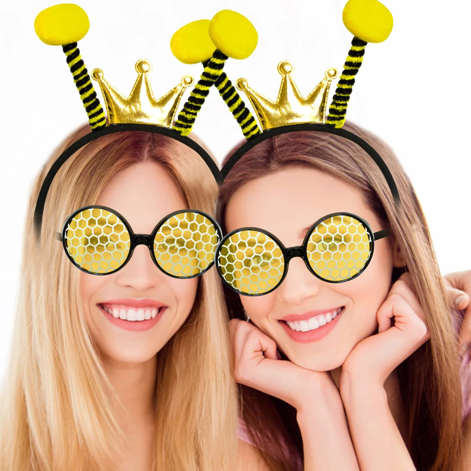 Silom Opaska na czoło i okulary, zestaw kostiumowy pszczół, opaska na czoło z okularami przeciwsłonecznymi pszczół, Halloween, maskarada, cosplay, akcesoria imprezowe dla kobiet, dorosłych (żółty)