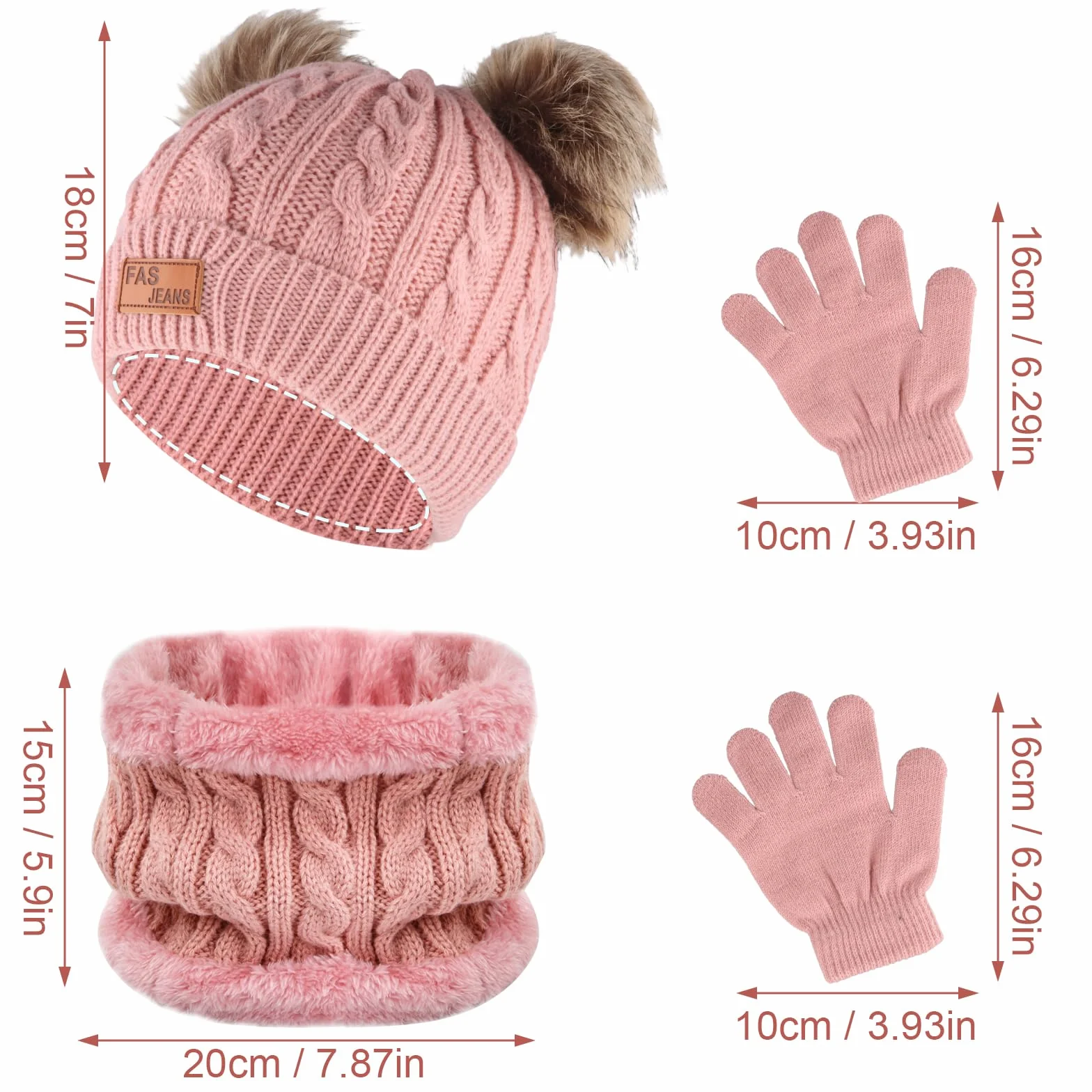 Zestaw 3 czapek, szalików, rękawiczek dla dzieci, czapka beanie, okrągły szal z podszewką polarową, ciepły zimowy zestaw dzianin, czapka szalik i rękawiczki dla chłopców, dziewcząt w wieku