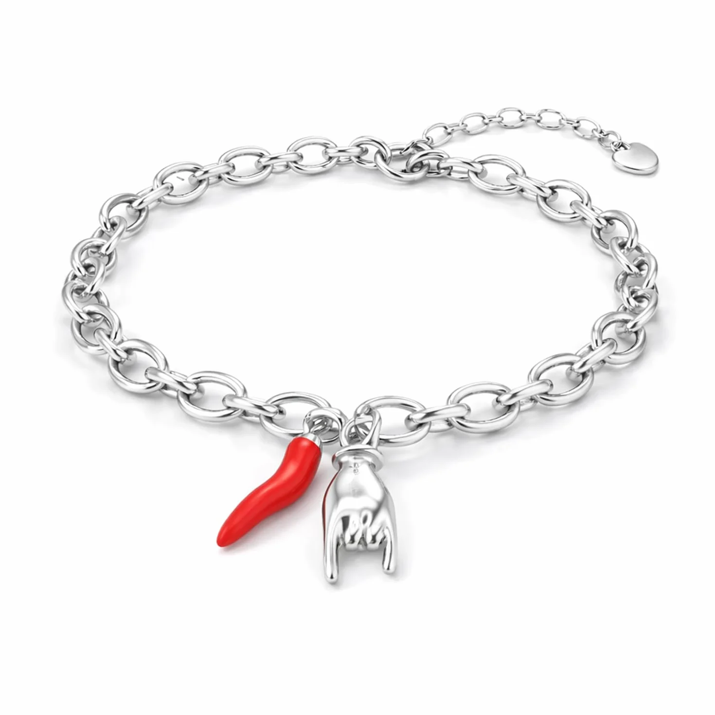 SAGA GIOIELLI® Bransoletka damska Birthstone Róg Stal Czerwony, 17 centimeters, Stal nierdzewna