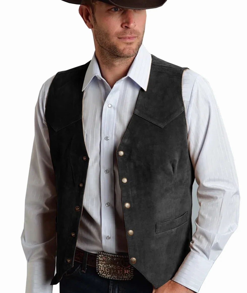 Tuikayoo Męski zamsz garnitur, kamizelka, vintage, western, kowbojski, normalny krój