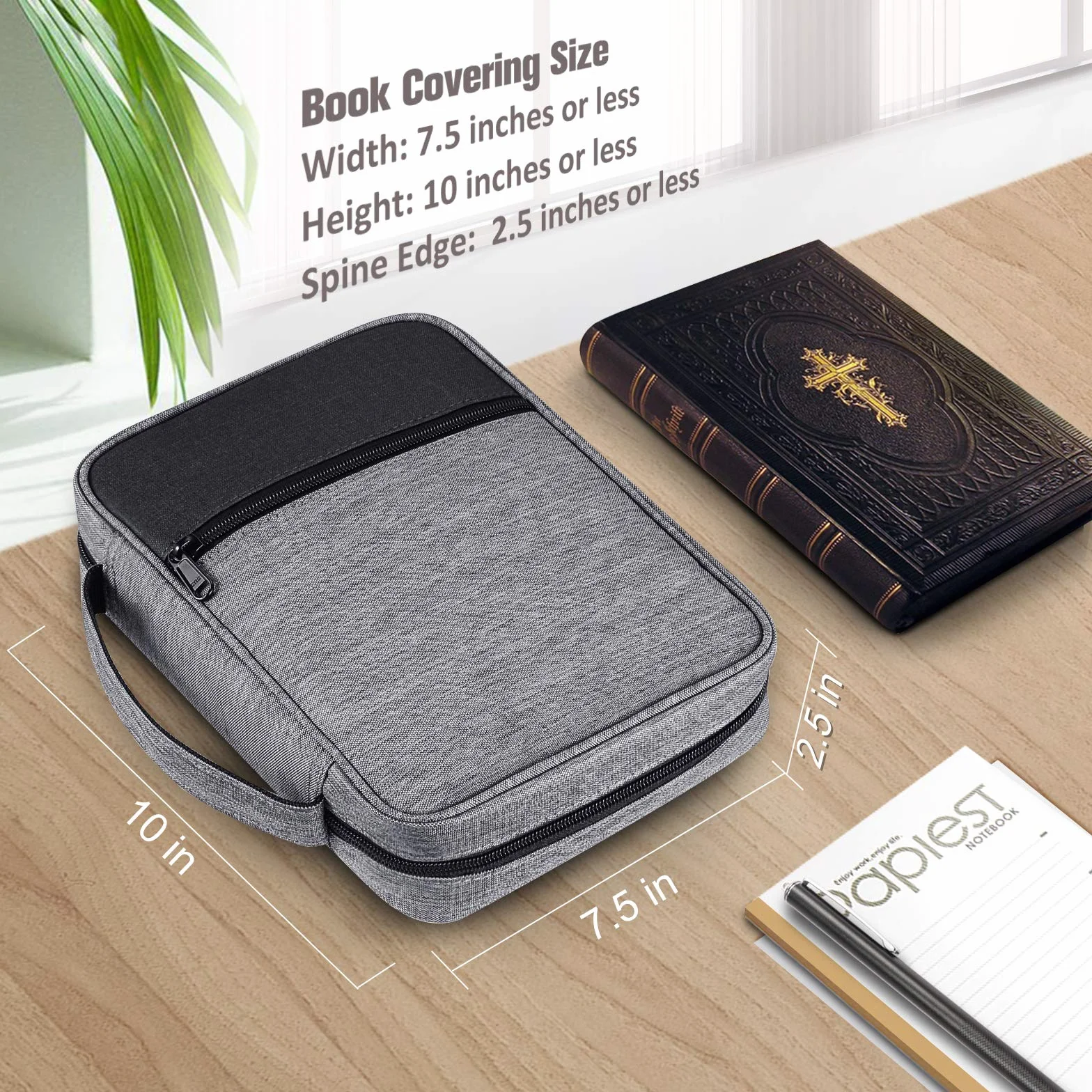 FINTIE okładka na biblię, odporny na zachlapania pokrowiec na książki, pokrowiec kościelny z uchwytem i kieszenią zapinaną na zamek, na standardowy rozmiar, biblia, idealny prezent dla matki, dzieci, dziewcząt, kobiet, szary
