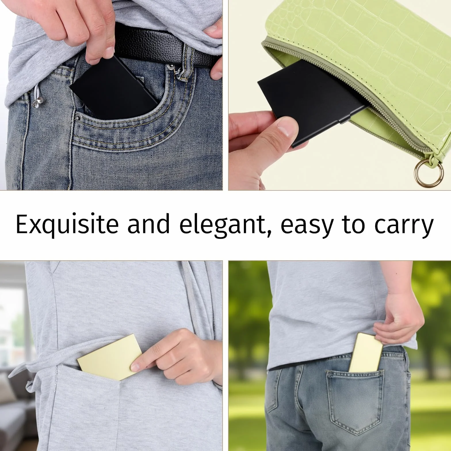 2 etui na wizytówki, złote i czarne, cienkie kieszonki, aluminiowe, profesjonalne etui na wizytówki dla mężczyzn i kobiet, metalowe etui na wizytówki, organizer
