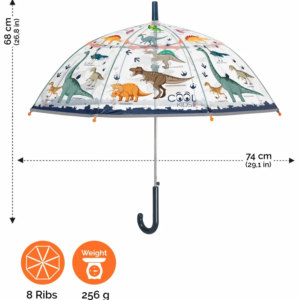Parasol Dzieci 4 5 6 7 Lat Automatyczny - Wiatroodporny Odblaskowymi Detalami dla Chłopców - Długi Parasol Przezroczysty Solidny - Materiału POE Średnica 74 cm PERLETTI