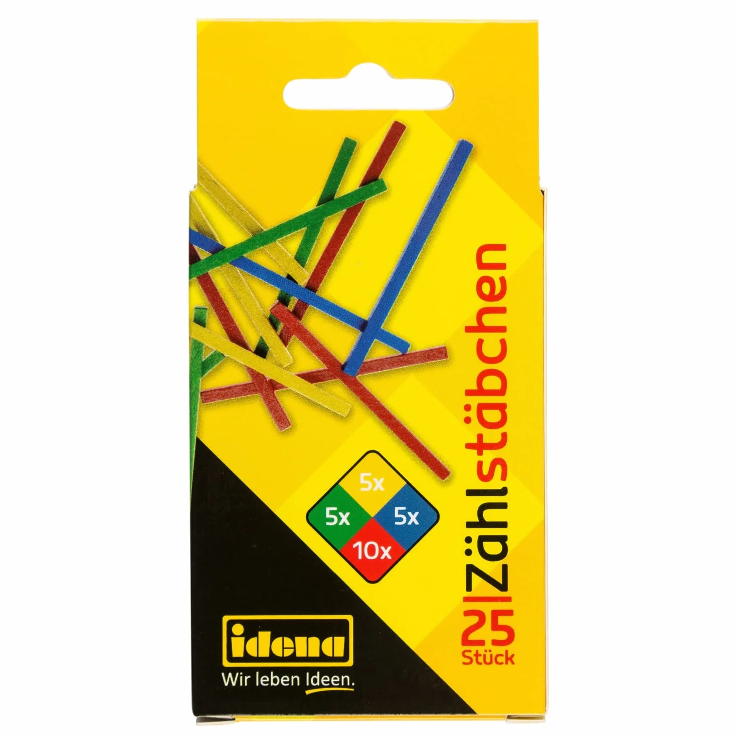 Idena 20101 - Drewniane patyczki do liczenia, opakowanie 25 sztuk, różne kolory, 75 mm
