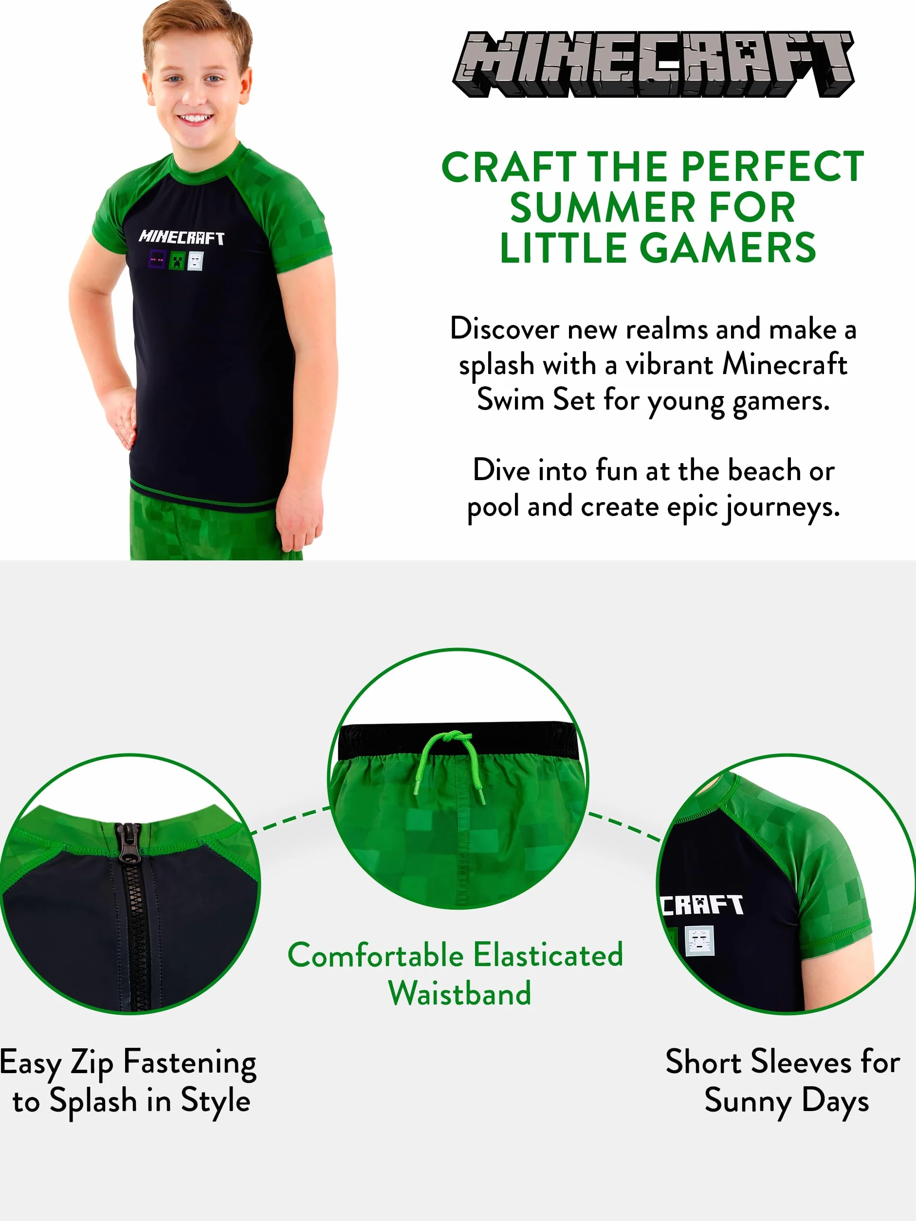 Zestaw Kąpielowy Minecraft Swim Shorts | Zestaw Kąpielowy Chłopców | Kostium Do Pływania Dla Chłopców W Stylu Gier | 116