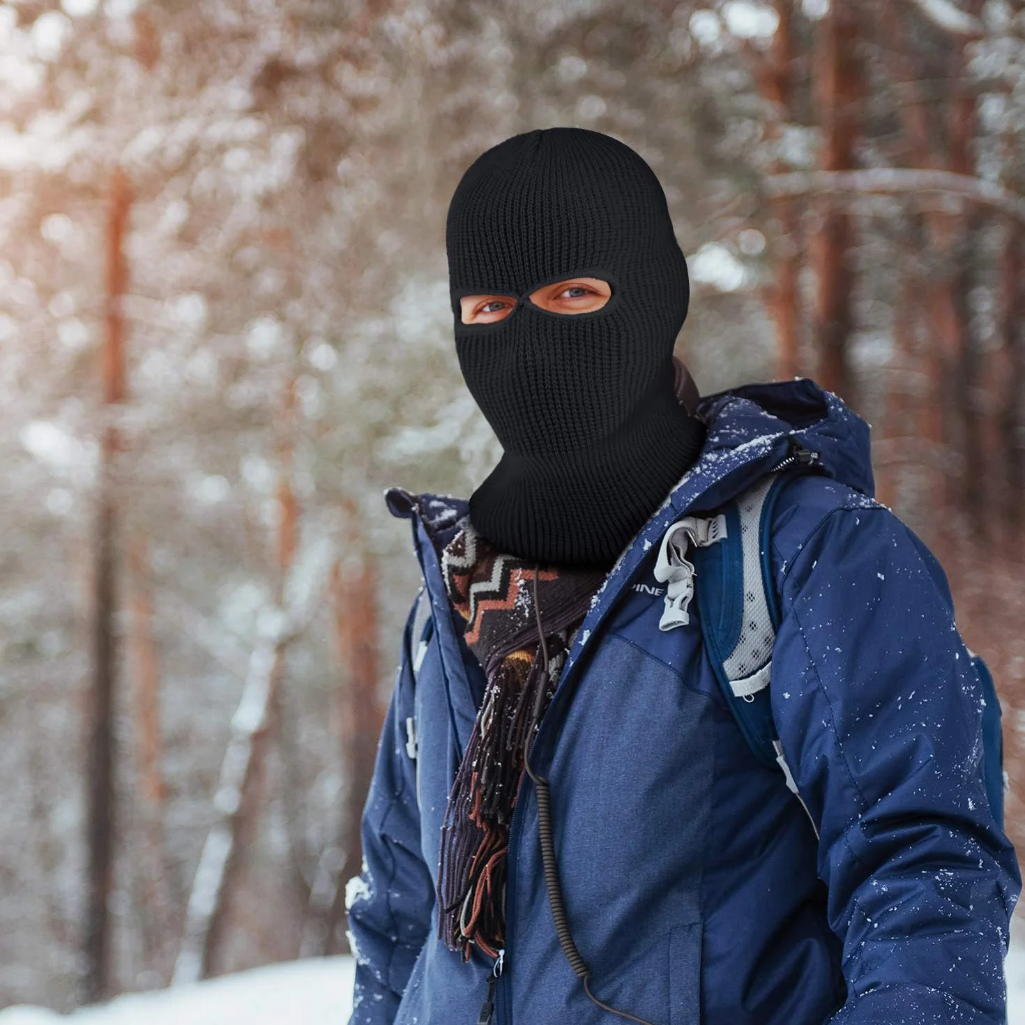 Voarge Dzianinowa maska narciarska, zimowa kominiarka z 2 otworami, osłona twarzy na narty, na zimę, do aktywności na świeżym powietrzu, uprawiania sportu