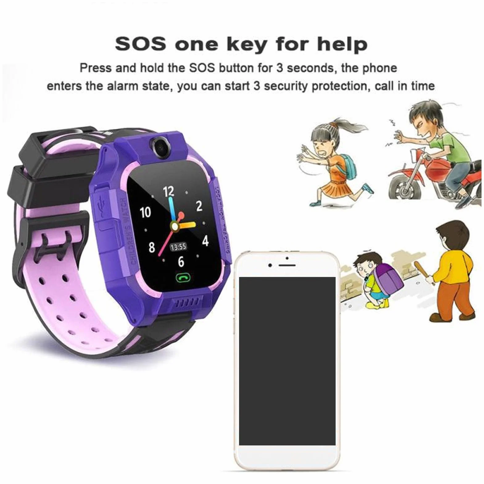 Inteligentny Zegarek dla Dzieci, Dotykowy HD Wodoodporny Zegarek dla Dzieci, Dwukierunkowe Połączenia Głosowe Smartwatch Lokalizacyjny w Czasie Rzeczywistym z Wieloma Funkcjami