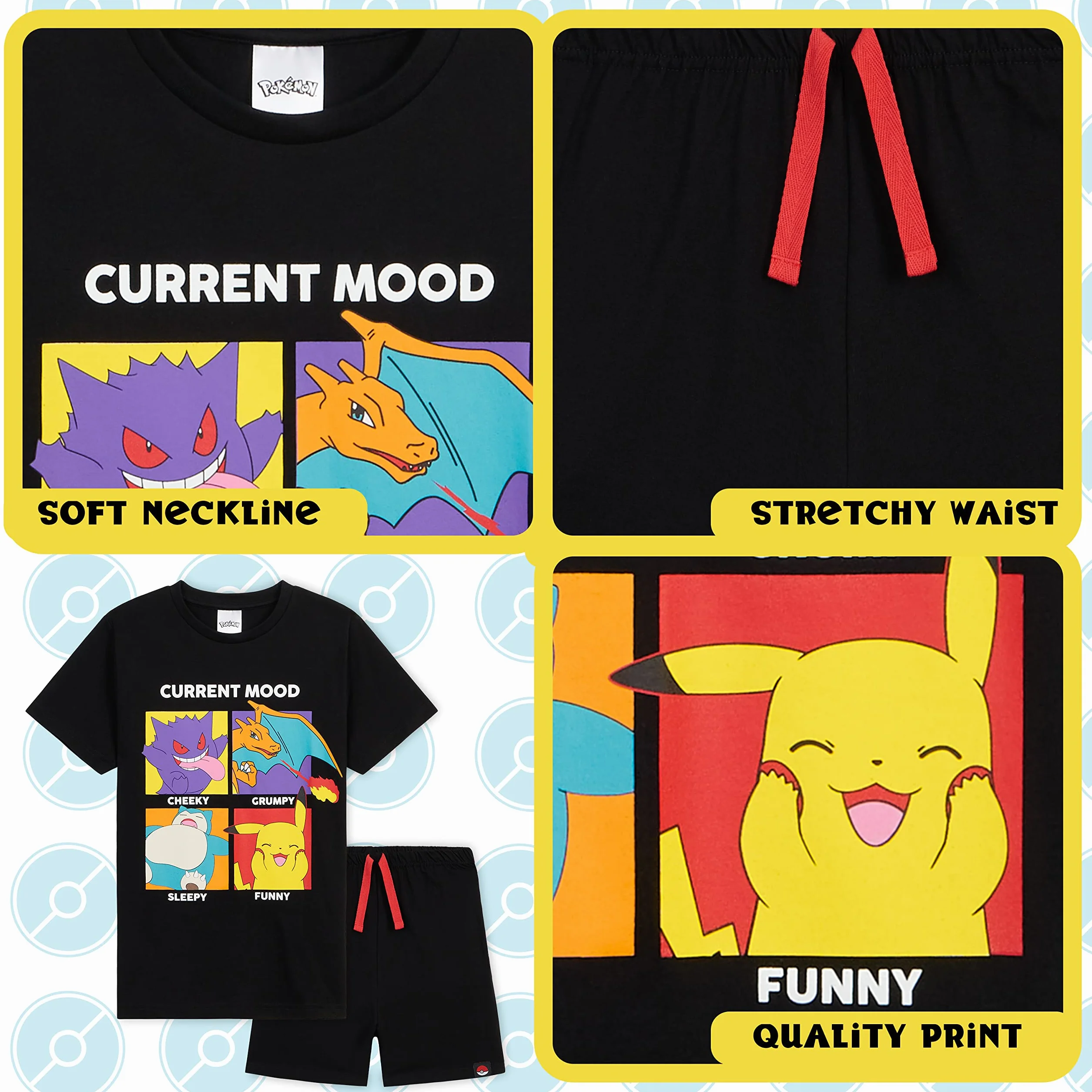 Pokemon Piżama Dziecko Lato - Piżama Chłopiec i Nastolatki - Piżama 2 szt. Dziecko T-shirt i spodnie Miękkie i oddychające 4-14 lat- Prezenty dla dzieci