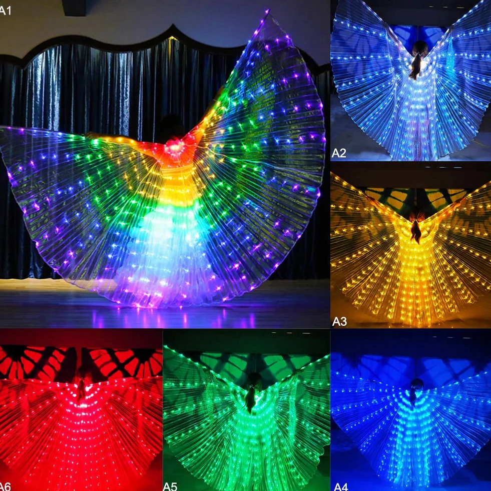 LED Butterfly Wings, 57 -calowe wielokolorowe oświetlone oświetlone bajkowe skrzydła Belly Dance Costume z teleskopowymi patykami dla dorosłych świąteczne przyjęcie na Halloween (Niebieski)