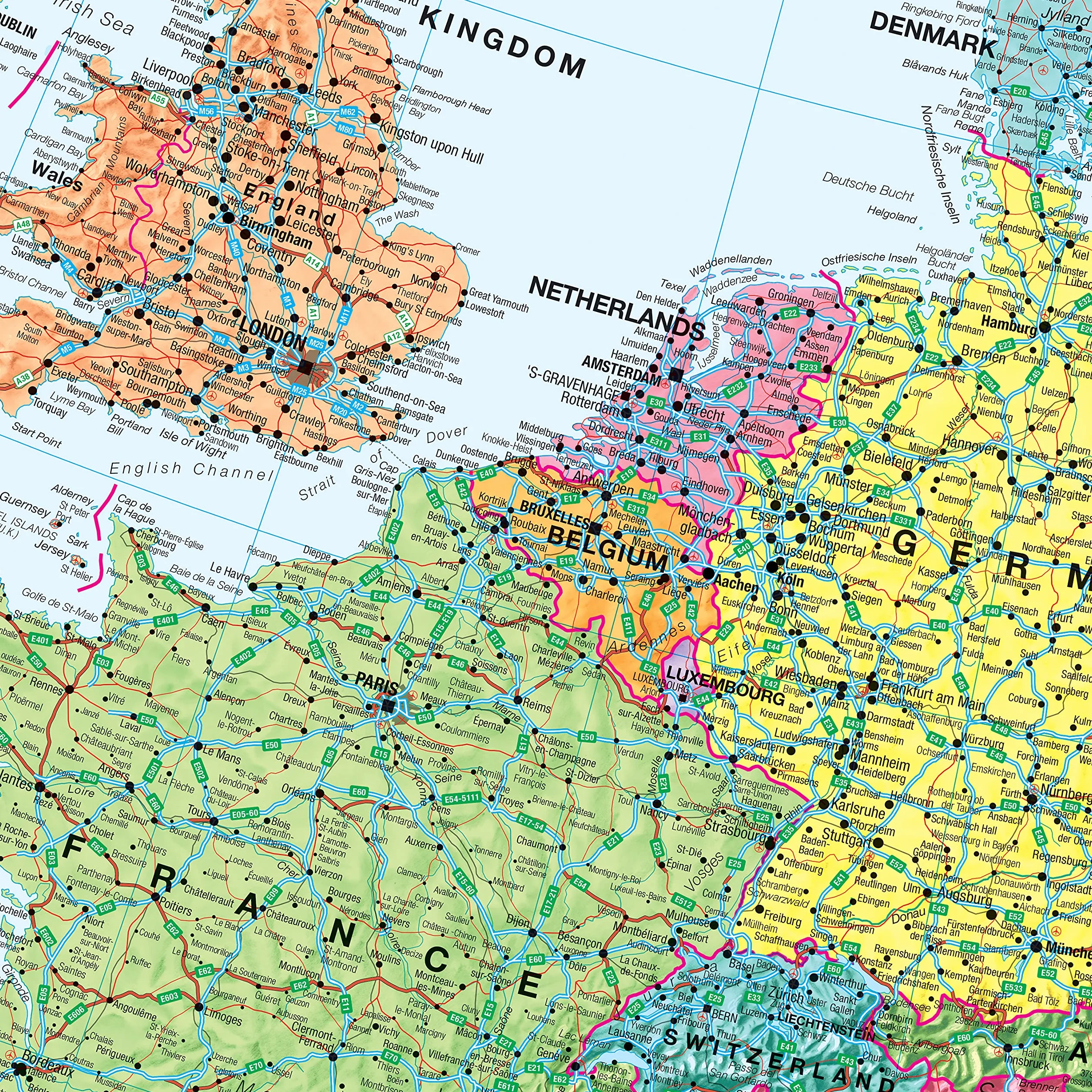 Maps International Duża mapa ścienna Europy (polityczna) - arkusz przedni laminowany - 118,9 cm (szer.) x 84,1 cm (wys.)