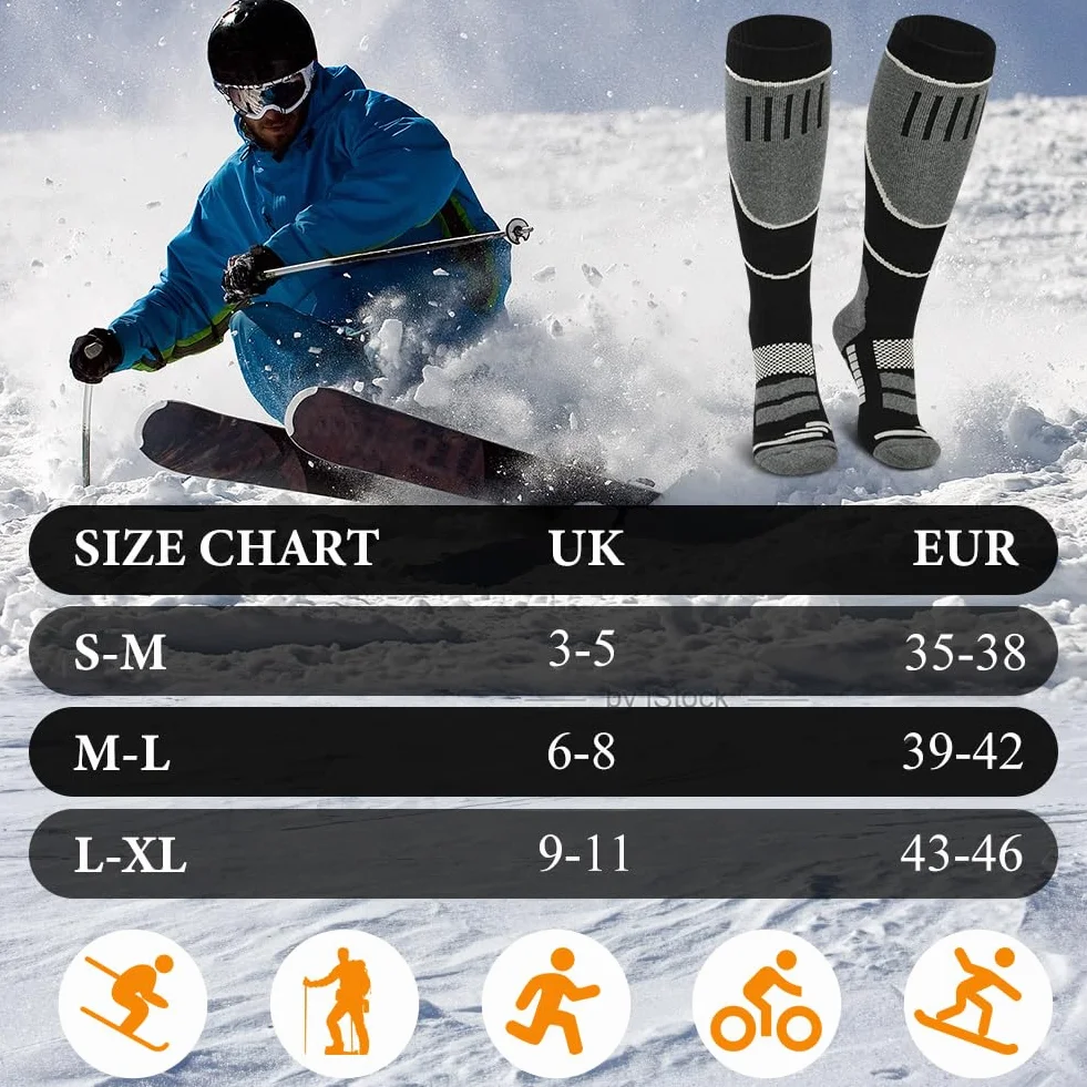 flintronic 2 pary skarpet narciarskich, wełniane skarpety narciarskie z wełny merynosowej, oddychające skarpety kompresyjne do kolana na zimno, wędrówki, polowania, snowboarding, 38.5-40.5 EU