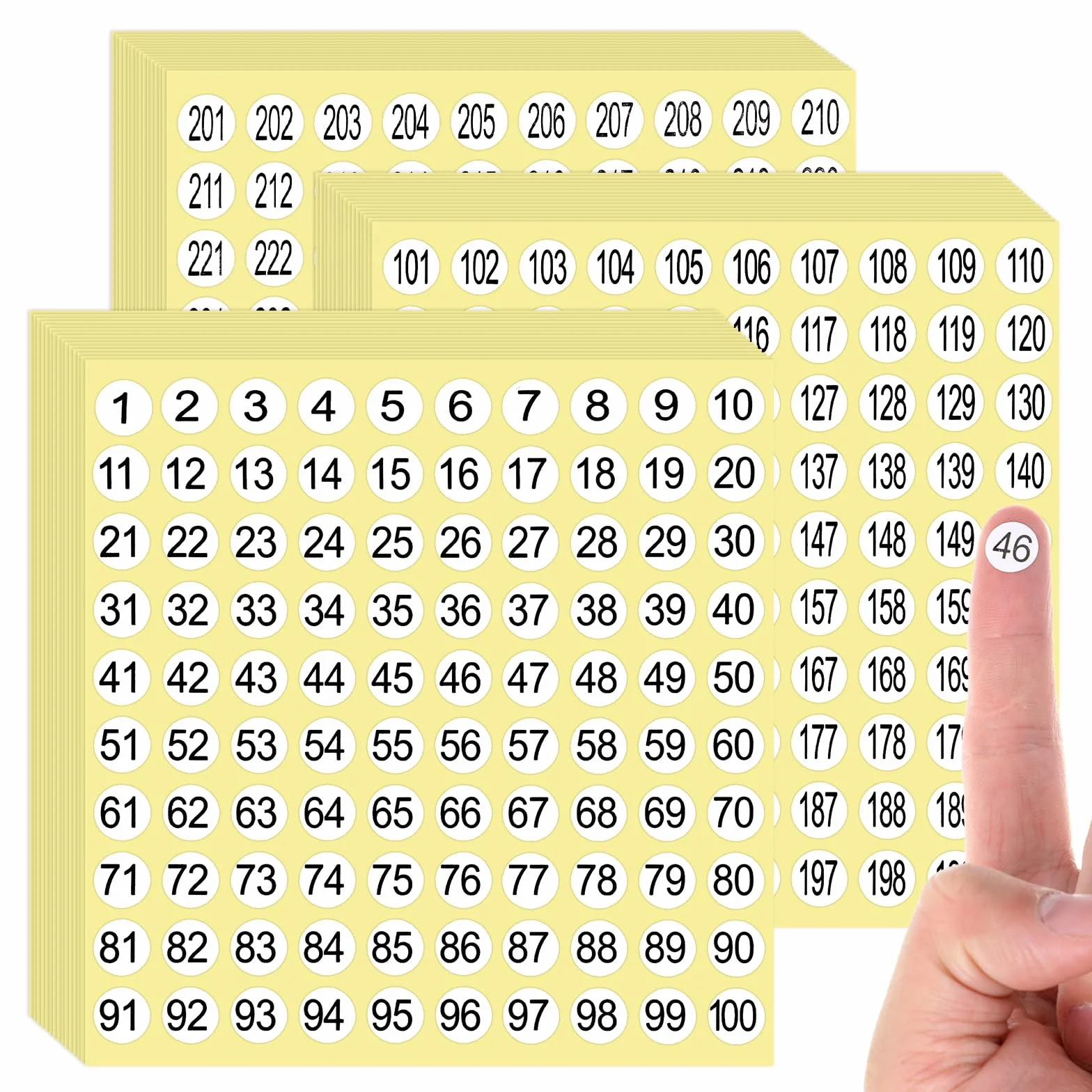 Nogeqi 4500 sztuk naklejek z liczbami, 1-300, 45 arkuszy, małe cyfry samoprzylepne, okrągłe naklejki z liczbami, naklejki mini z papieru, do segregatorów, sortowania i organizacji (10 mm)