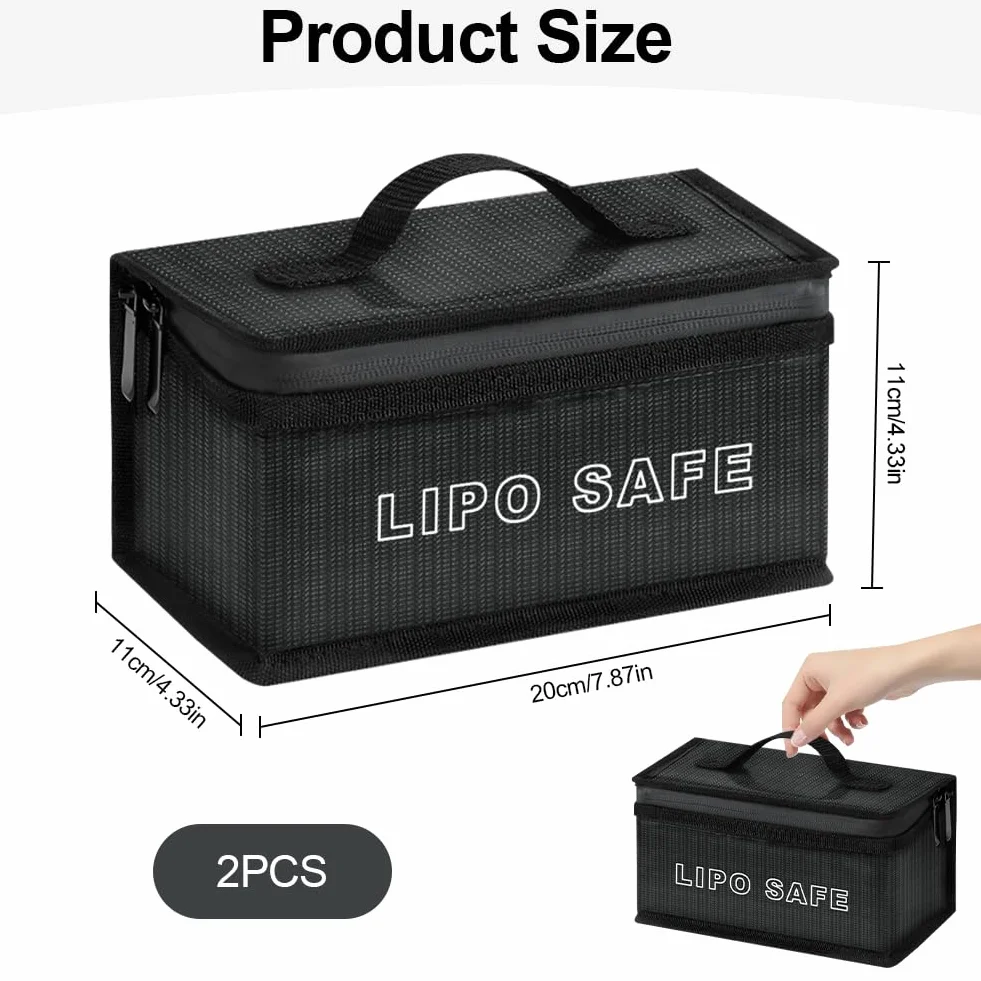 2 szt. Lipo Safe Bag Ognioodporna, 20 x 11 x 11 cm, torba ognioodporna, Lipo Battery Storage, organizer na ważne dokumenty, do przechowywania i ładowania, przeciwpożarowa przeciwwybuchowa