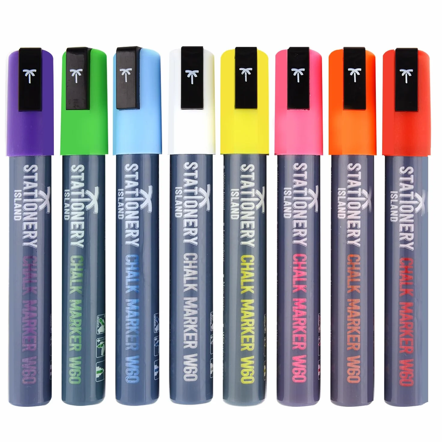 Stationery Island W60 neonowe kolory Długopis kredowy - 6 mm - opakowanie 8 sztuk markery kredowe - mokre wycieranie pisaki kredowe, Wysoka jakość długopisów kredowych, Długopisy kredowe