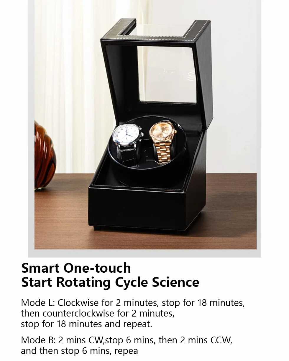 Watch Winder 2 Watches, Automatic Watch Winder Box for Men and Women, Double Watches Display Storage Rotation Wristwatch Box Two Slots, USB C Charging PU Leather Black Uhrenbeweger Uhr Automatik