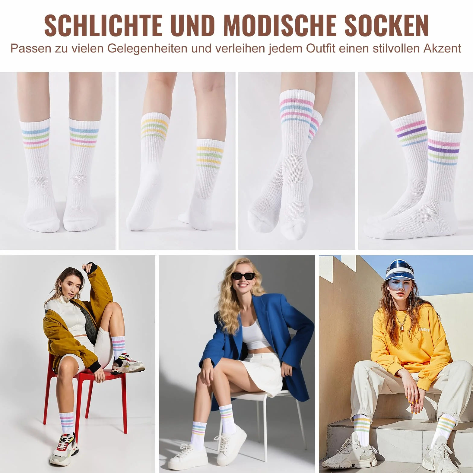 Niorasen Damskie Retro Skarpety Tenisowe, SportoweBaweiniane, Oddychajace Skarpetki Poludniowe,Kolorowe, Rozmiar 35-38, 39-42,6 Par, ldealne NaPrezent Walentynki I Urodzinowy Dla Kobiety