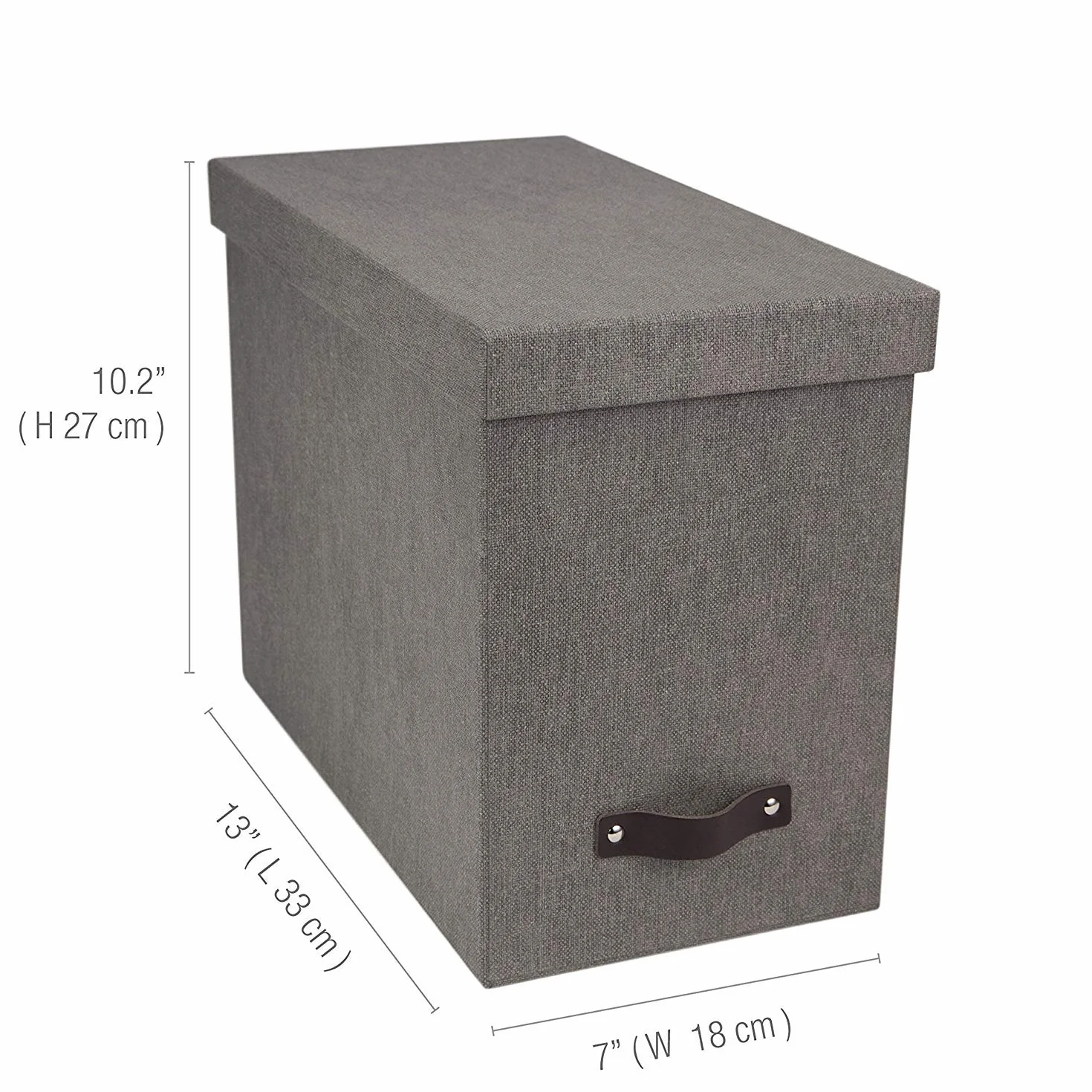 Bigso Box of Sweden Organizer na dokumenty ze stylowym skórzanym uchwytem, organizer o skandynawskim wyglądzie, w tym 8 wiszących plików, pojemnik na teczki z płyty pilśniowej i papieru, szary