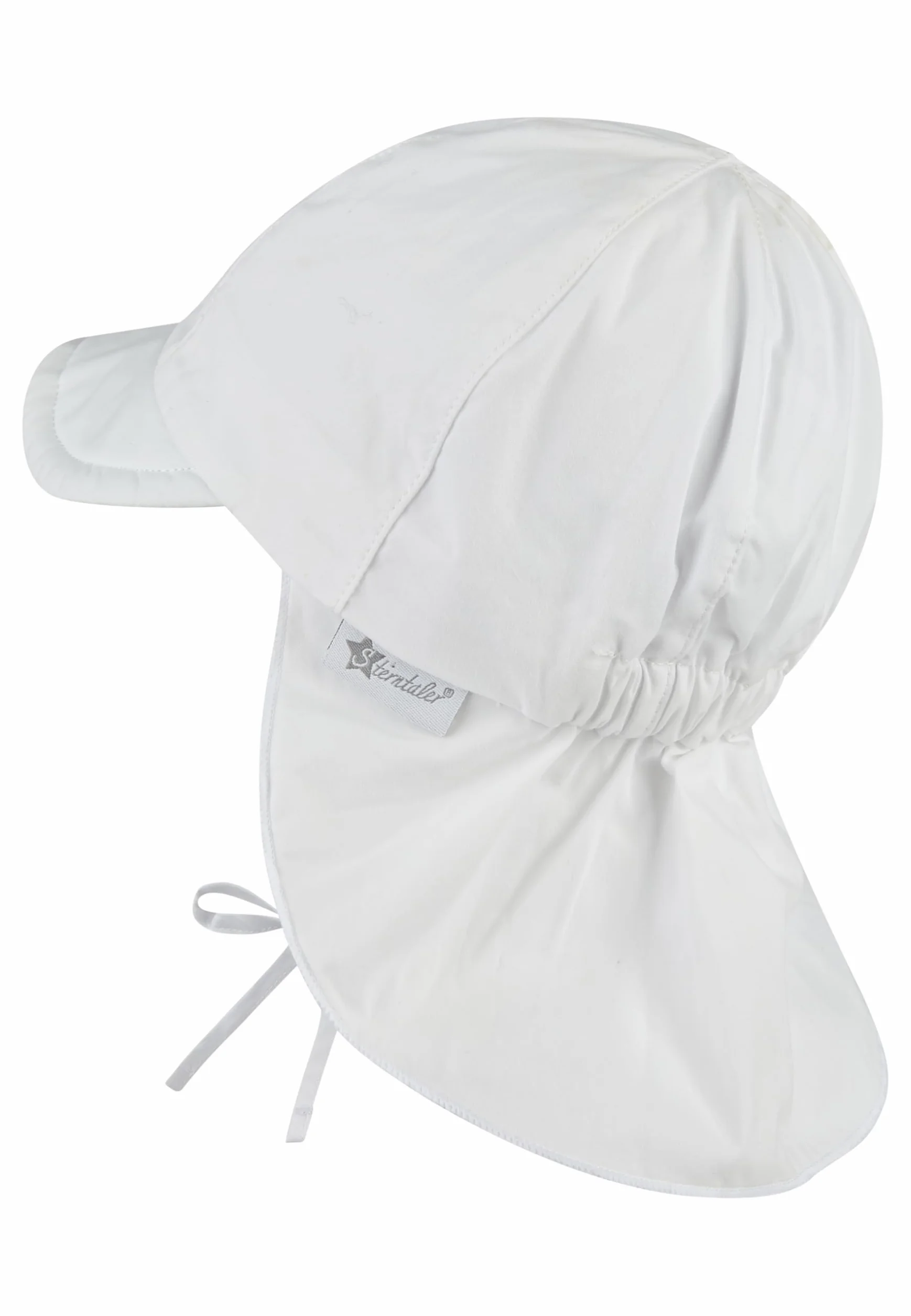 Sterntaler Unisex dziecięca czapka z daszkiem z ochroną karku, z tasiemkami do wiązania i wkładanymi nausznikami, kapelusz przeciwsłoneczny, biały, Rozmiar uniwersalny