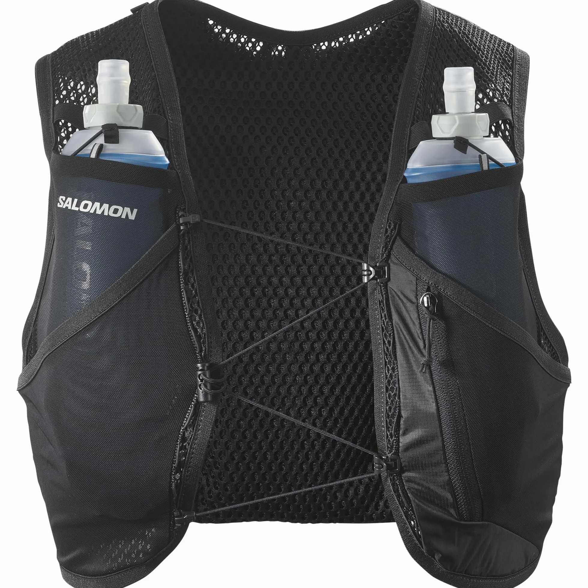 Salomon Active Skin 4 Unisex kamizelka nawadniająca do biegania szlak turystyczny z butelkami w zestawie, precyzyjne dopasowanie, 4 l i zoptymalizowane przechowywanie, czarna, XL