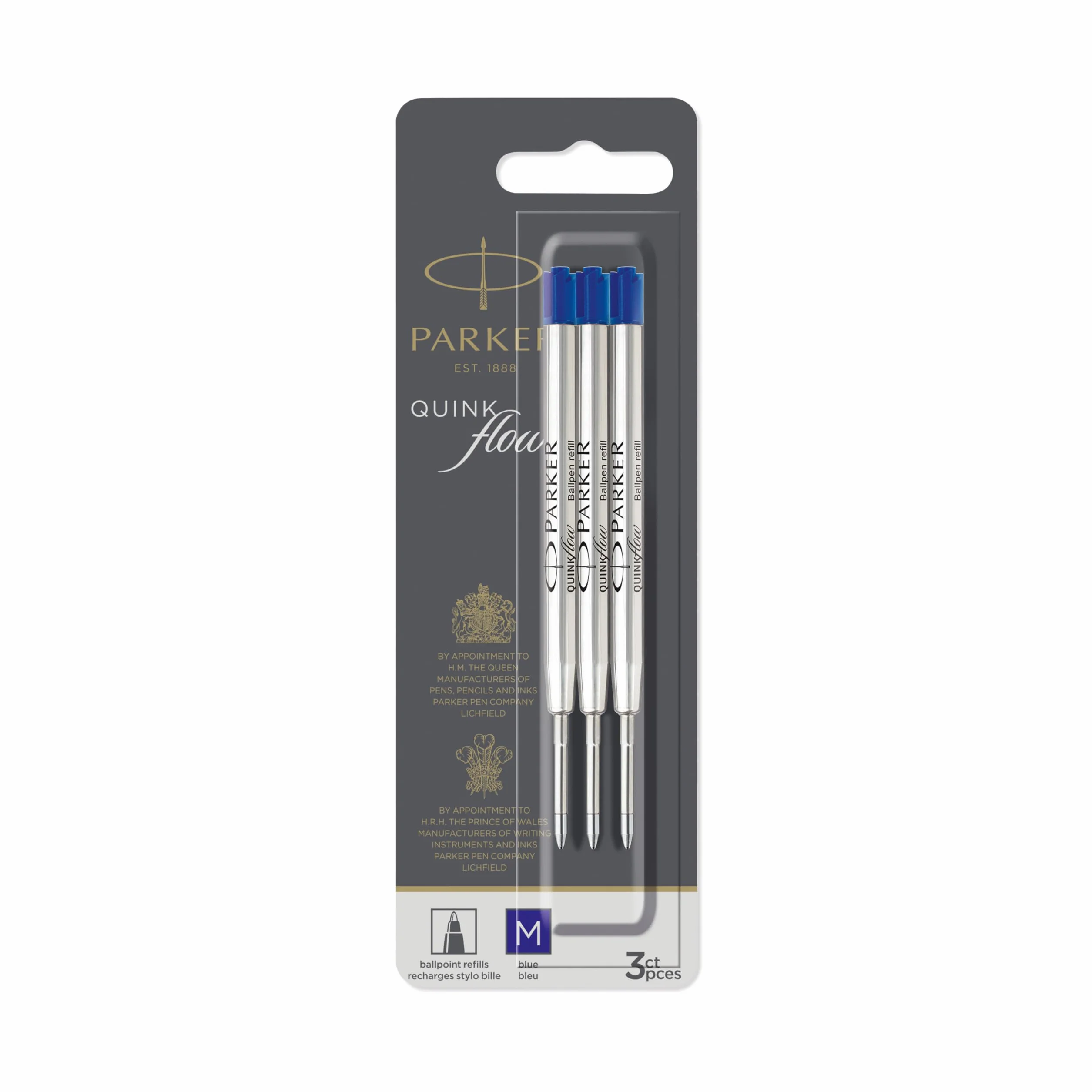 Parker Quinkflow 2119152 Naboje do Piór, Niebieski, 3 Sztuki